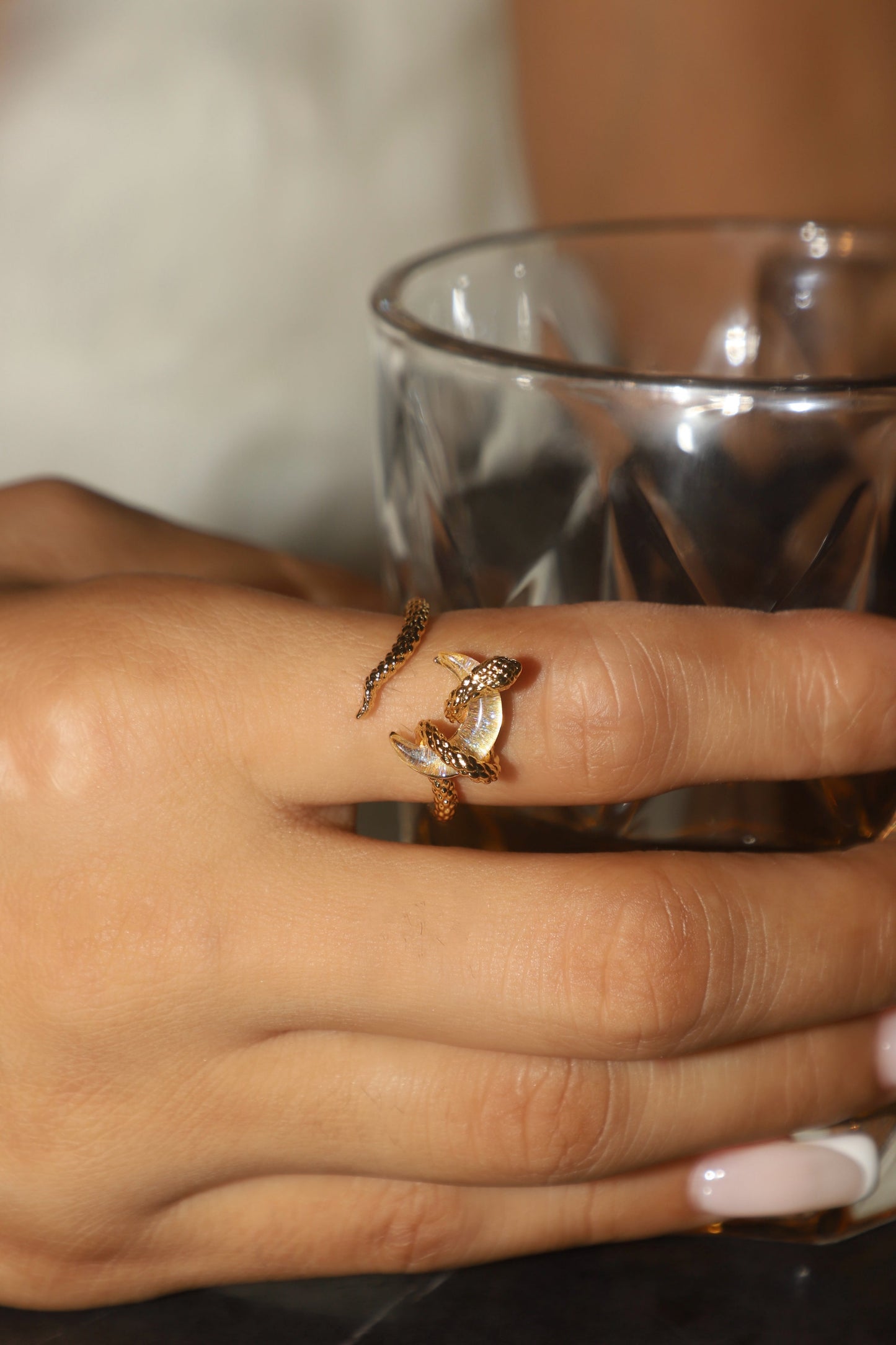 20K Real Gold Plated Moon Snake Ring