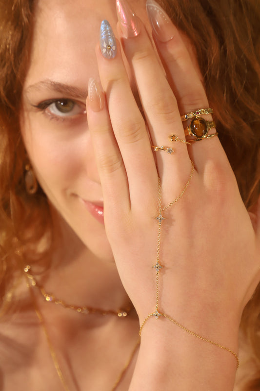 18K Gold Vermeil Lucky Leaf Hand Chain Bracelet
