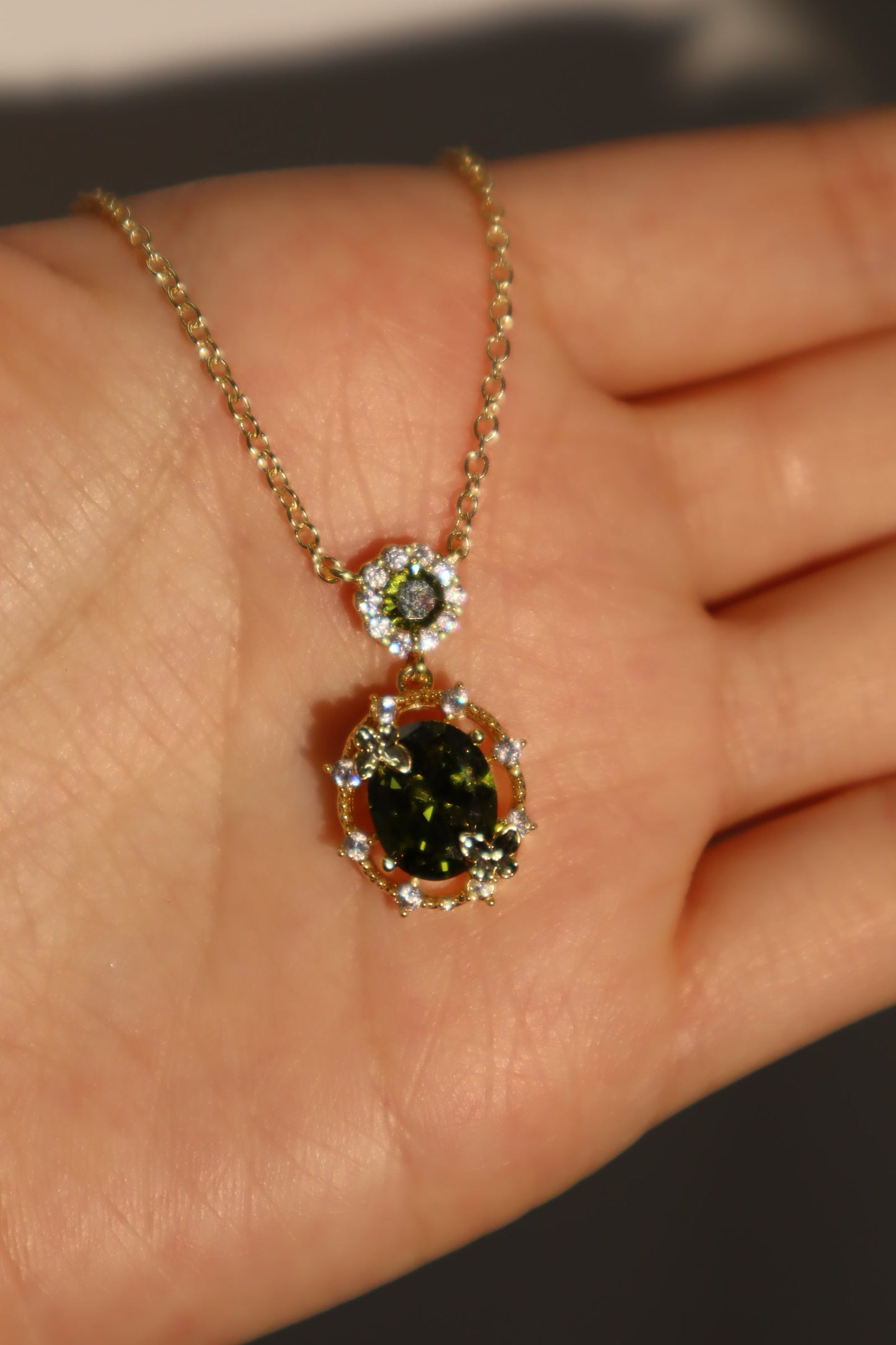 14K Real Gold Plated Emerald Butterfly Necklace