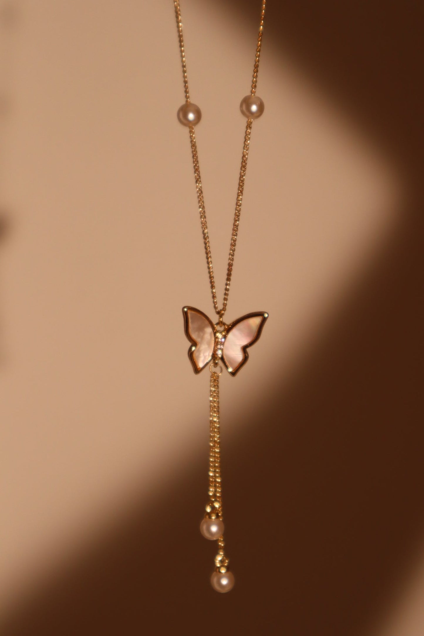 14K Real Gold Plated Butterfly Pearls Necklace