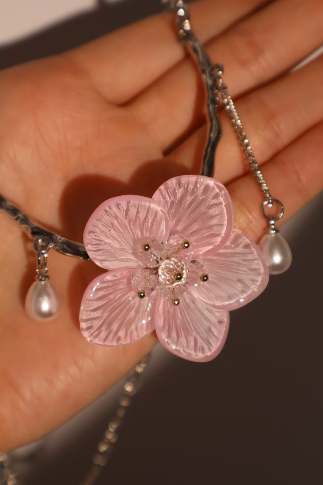 Pink Pearl Flower Necklace
