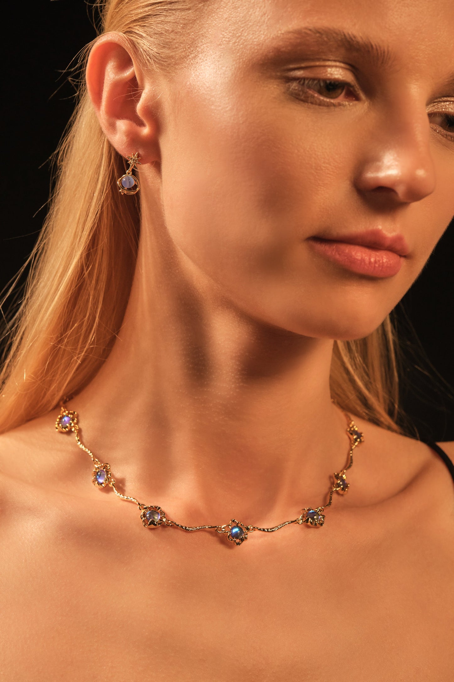 14K Real Gold Plated Moonstone Star Earrings