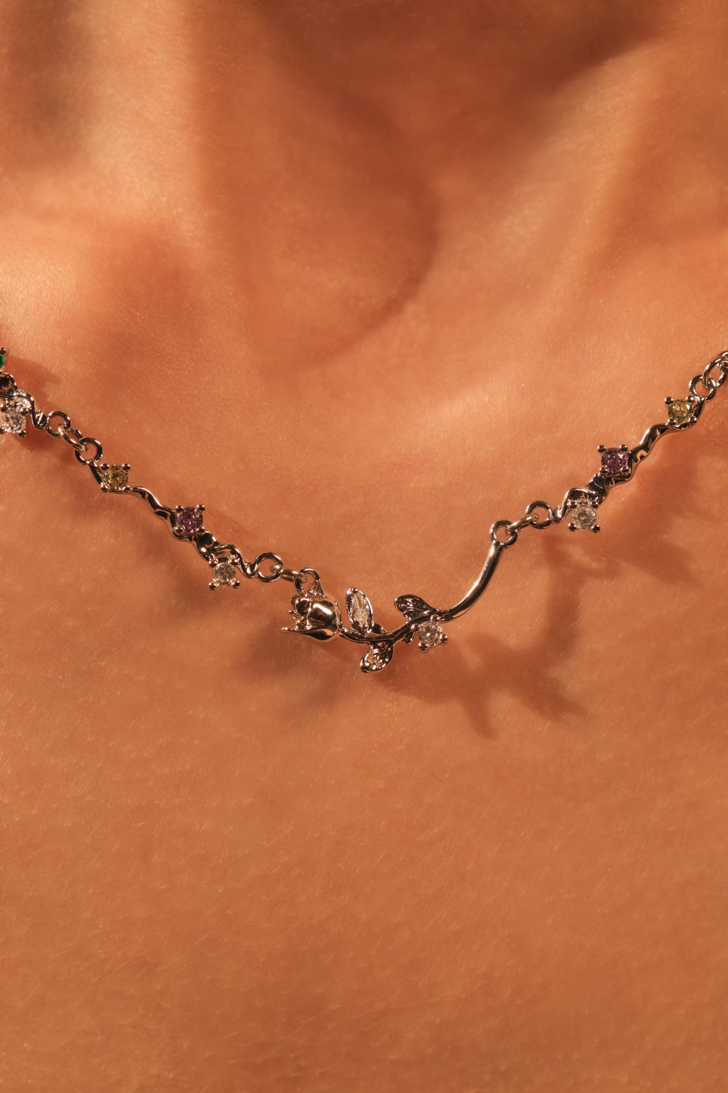 Platinum Plated Rose Garden Necklace