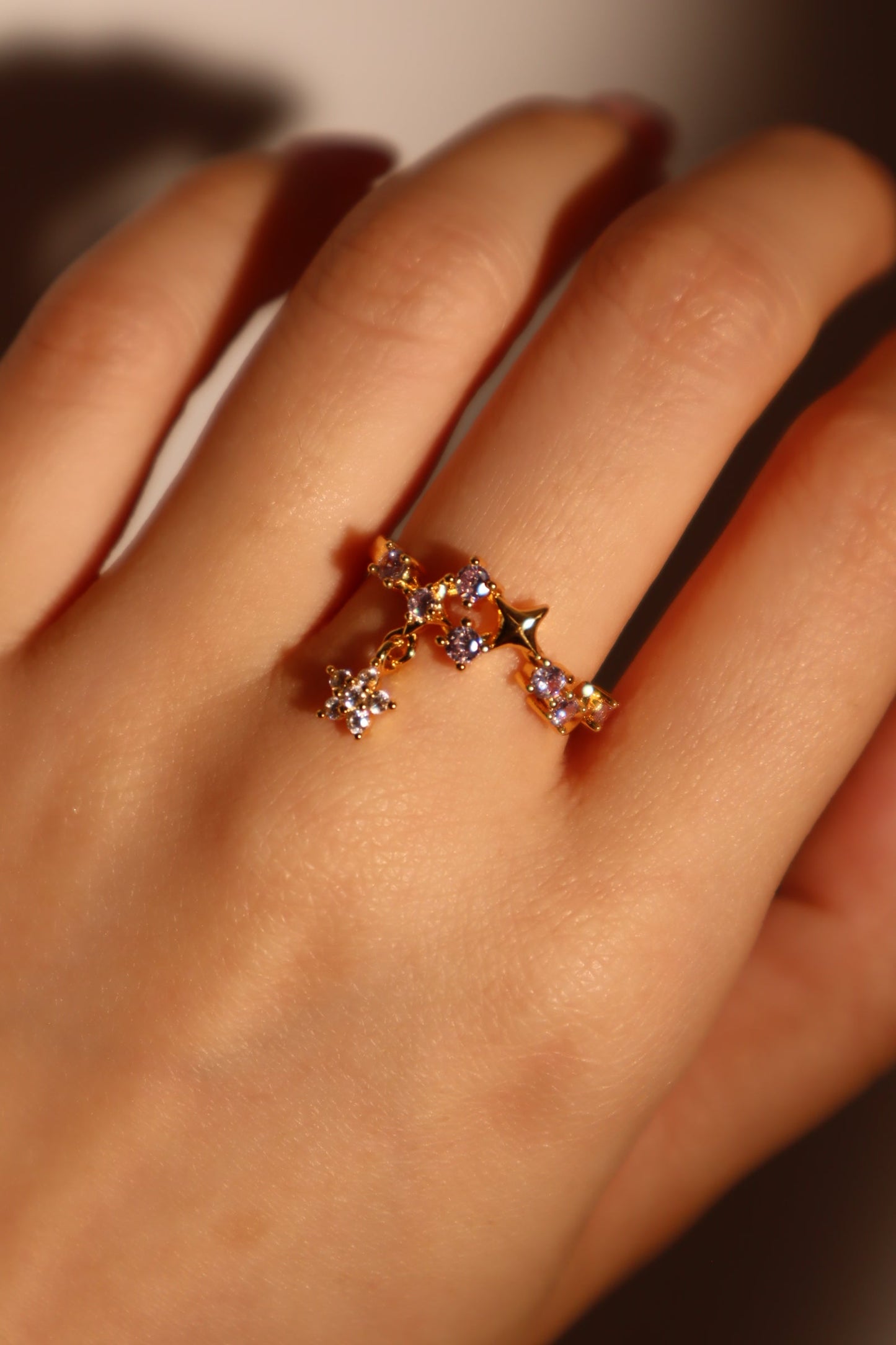 18K Real Gold Plated Purple Gem Meteor Ring