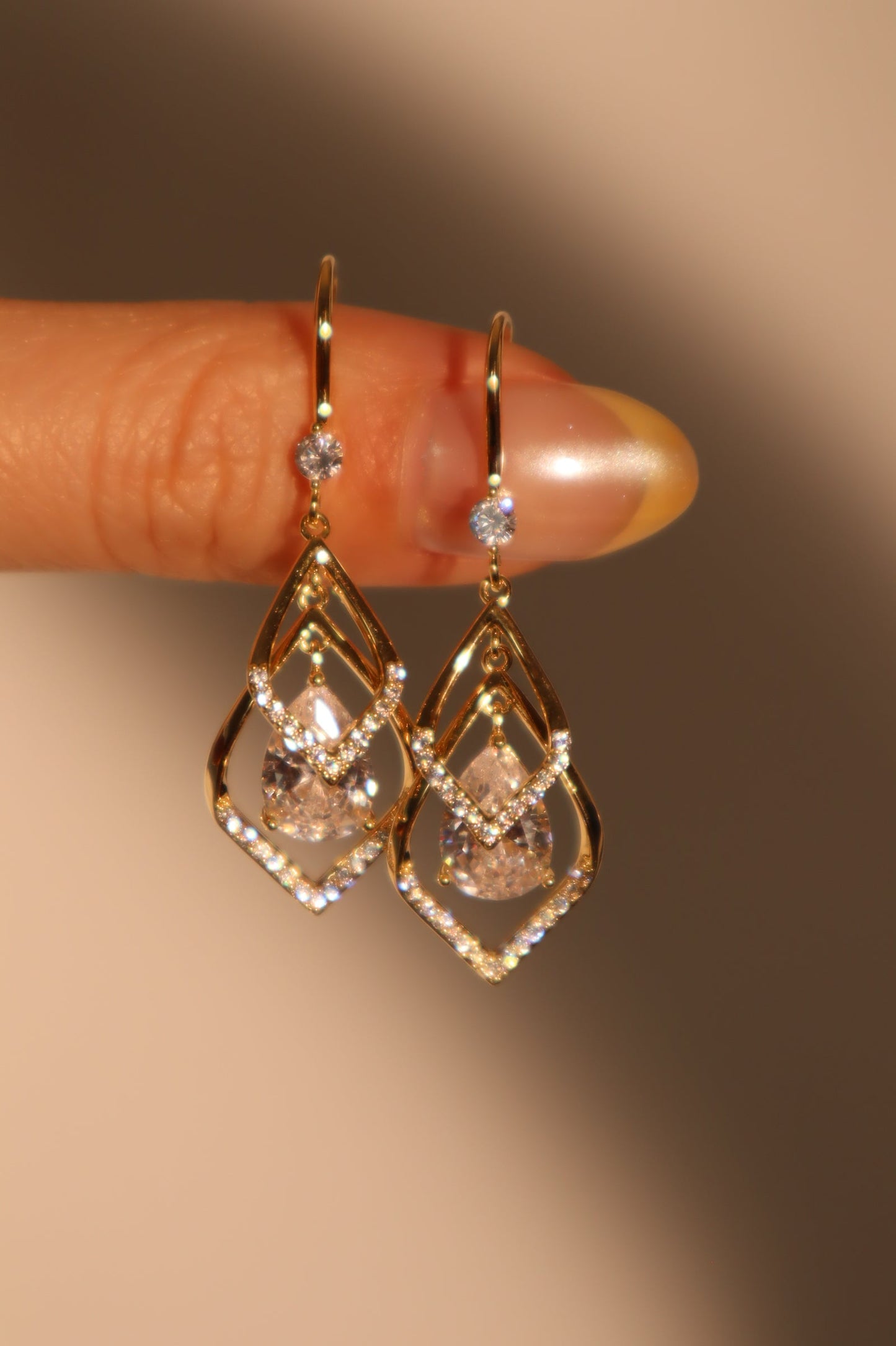 18K Real Gold Plated Diamond Droplet Earrings