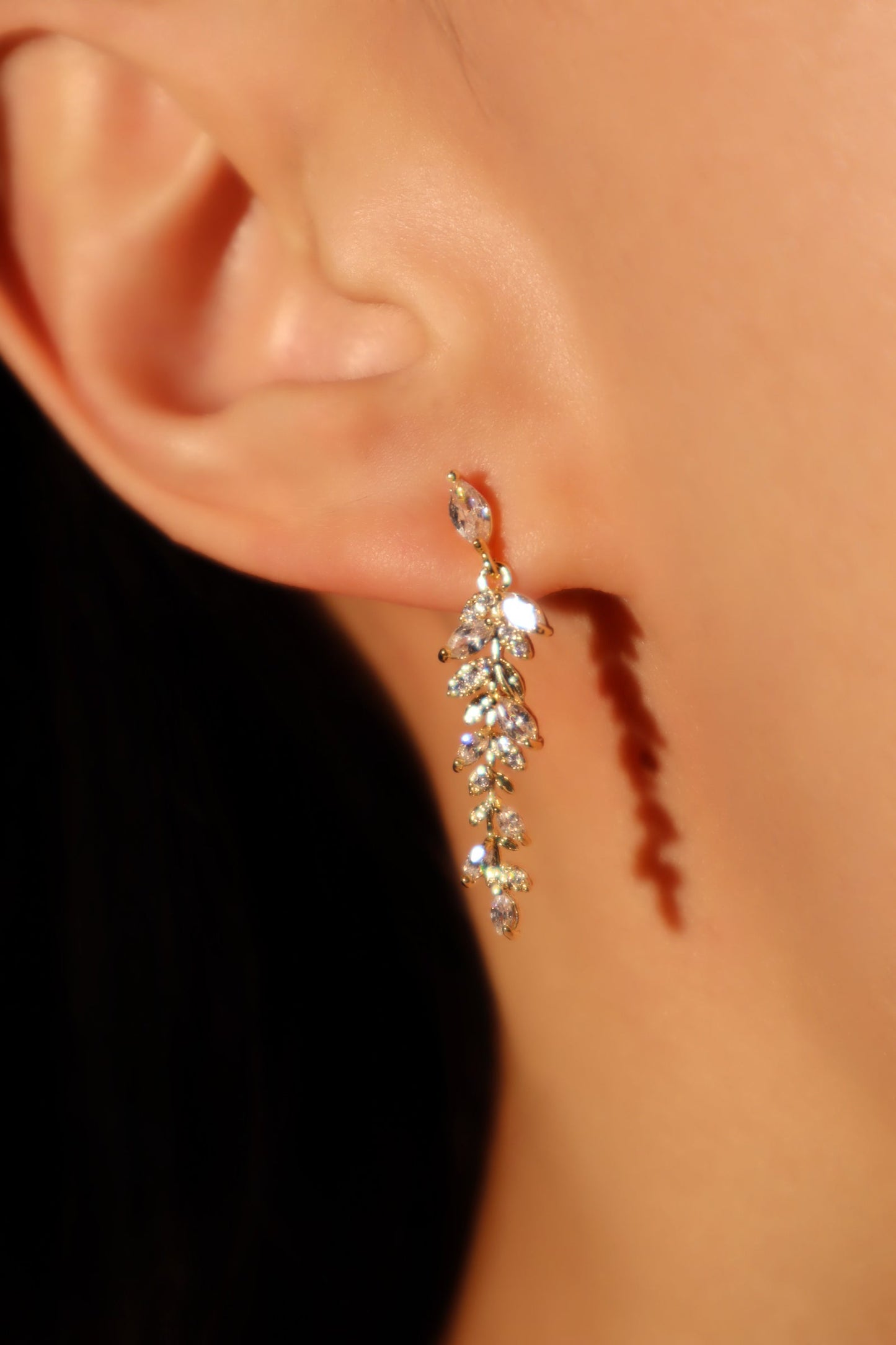 14K Real Gold Plated Diamond Leaf Earrings
