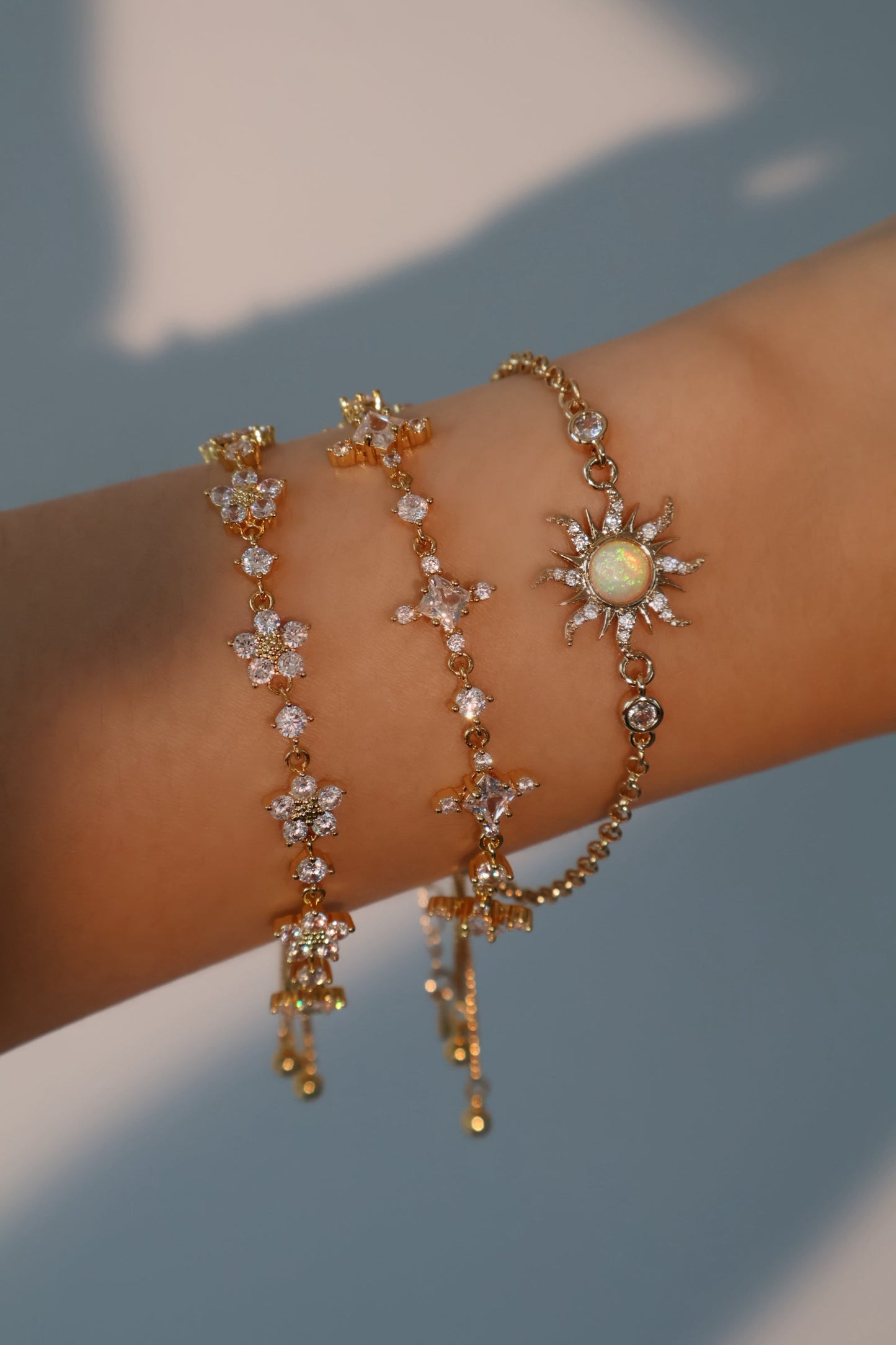 18K Real Gold Plated Multi Diamond Flower Bracelet