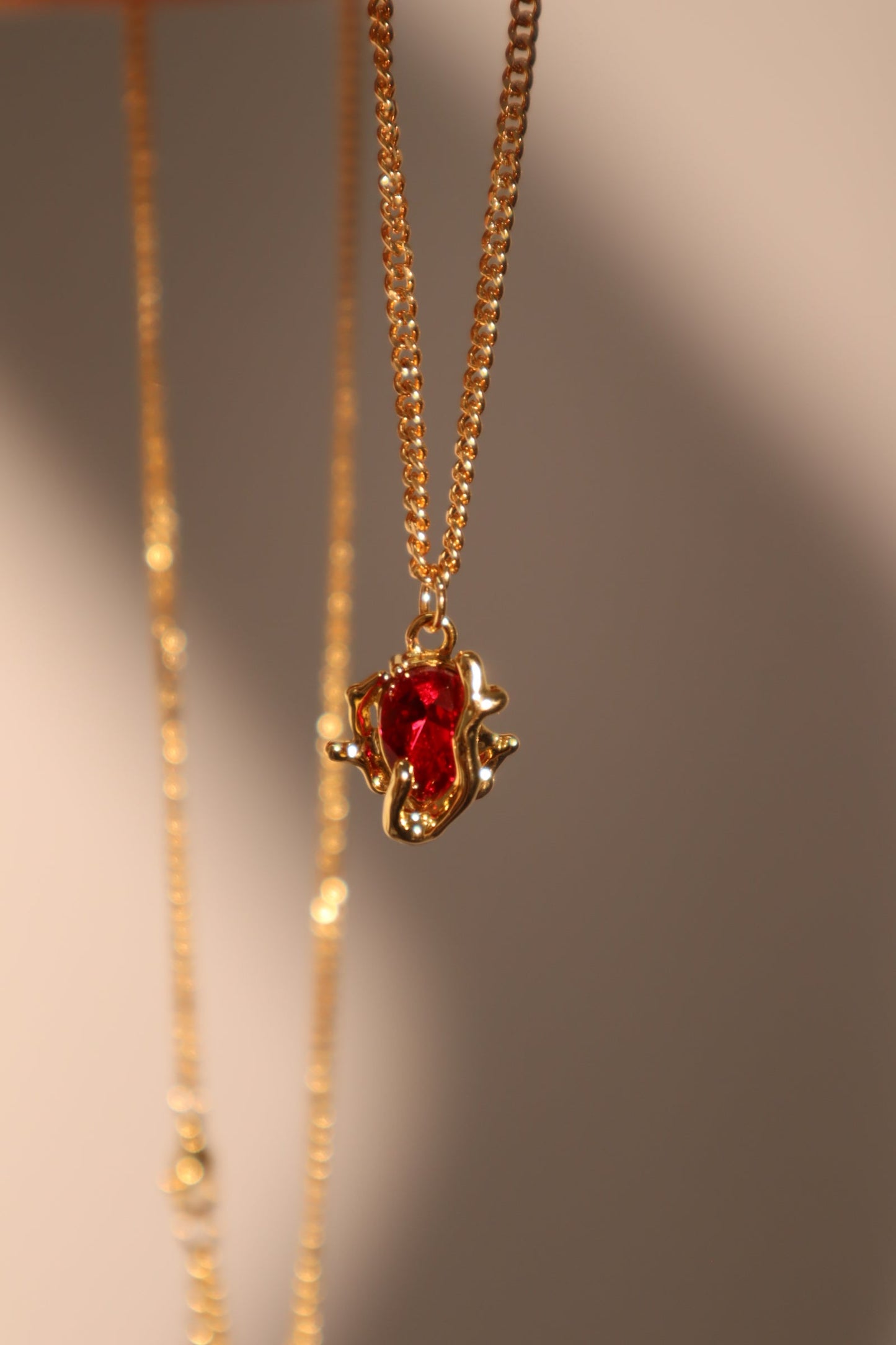 18K Real Gold Plated Red Rose Necklace