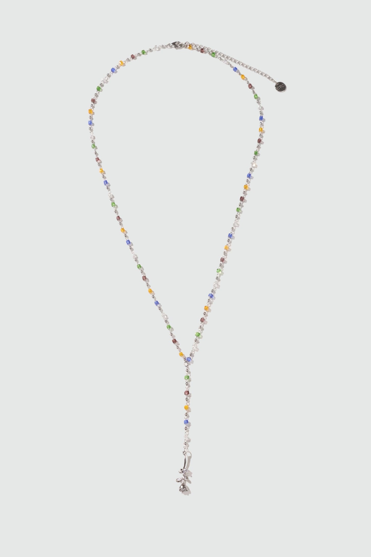 Platinum Plated Color Gem Rose Lariat Long Necklace