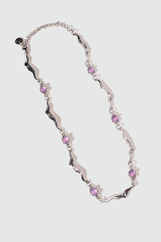 Platinum Plated Purple Opal Wave Necklace
