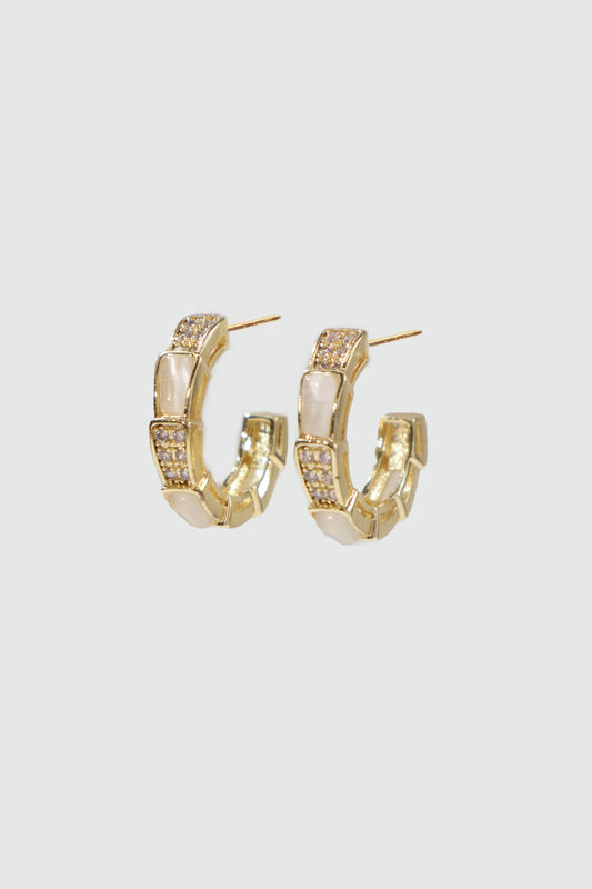 14K Real Gold Plated White Opal Diamond Earrings