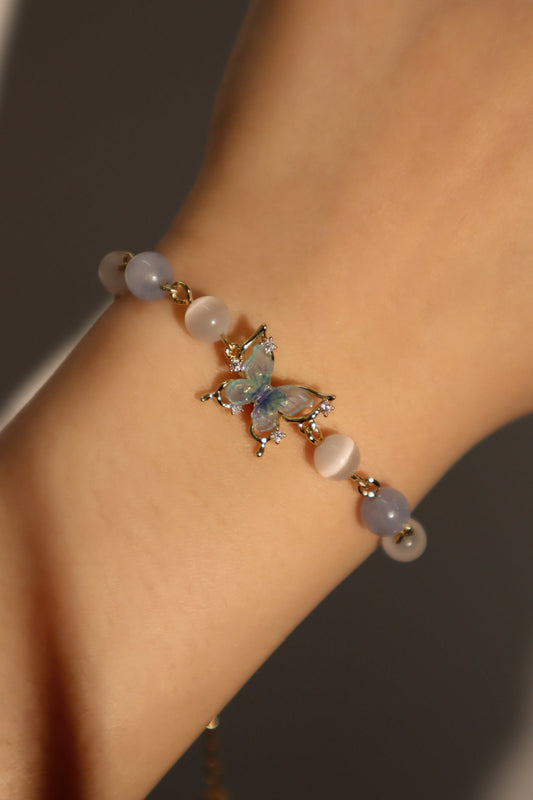 14K Real Gold Plated Blue Butterfly Moonstone Bracelet
