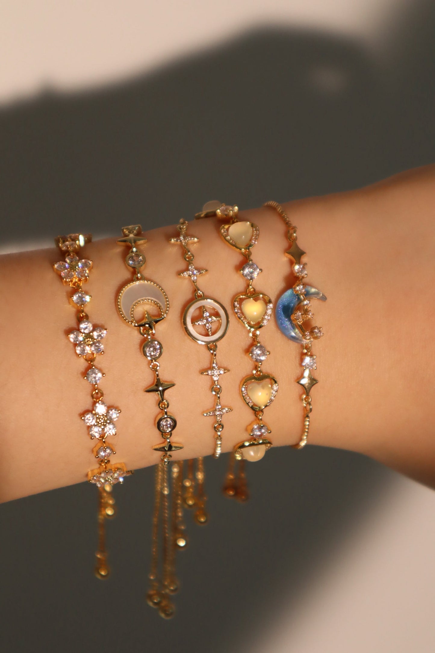 18K Real Gold Plated Moonstone Moon Star Bracelet