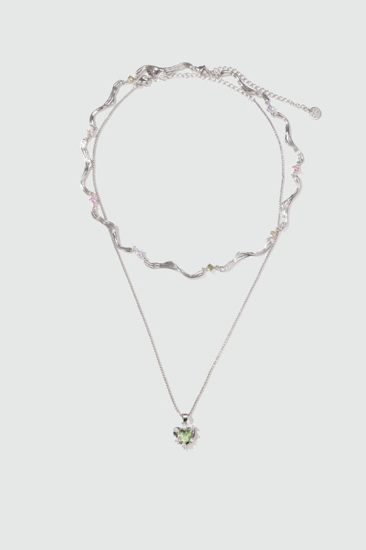 Platinum Plated Heart Waves Layer Necklace