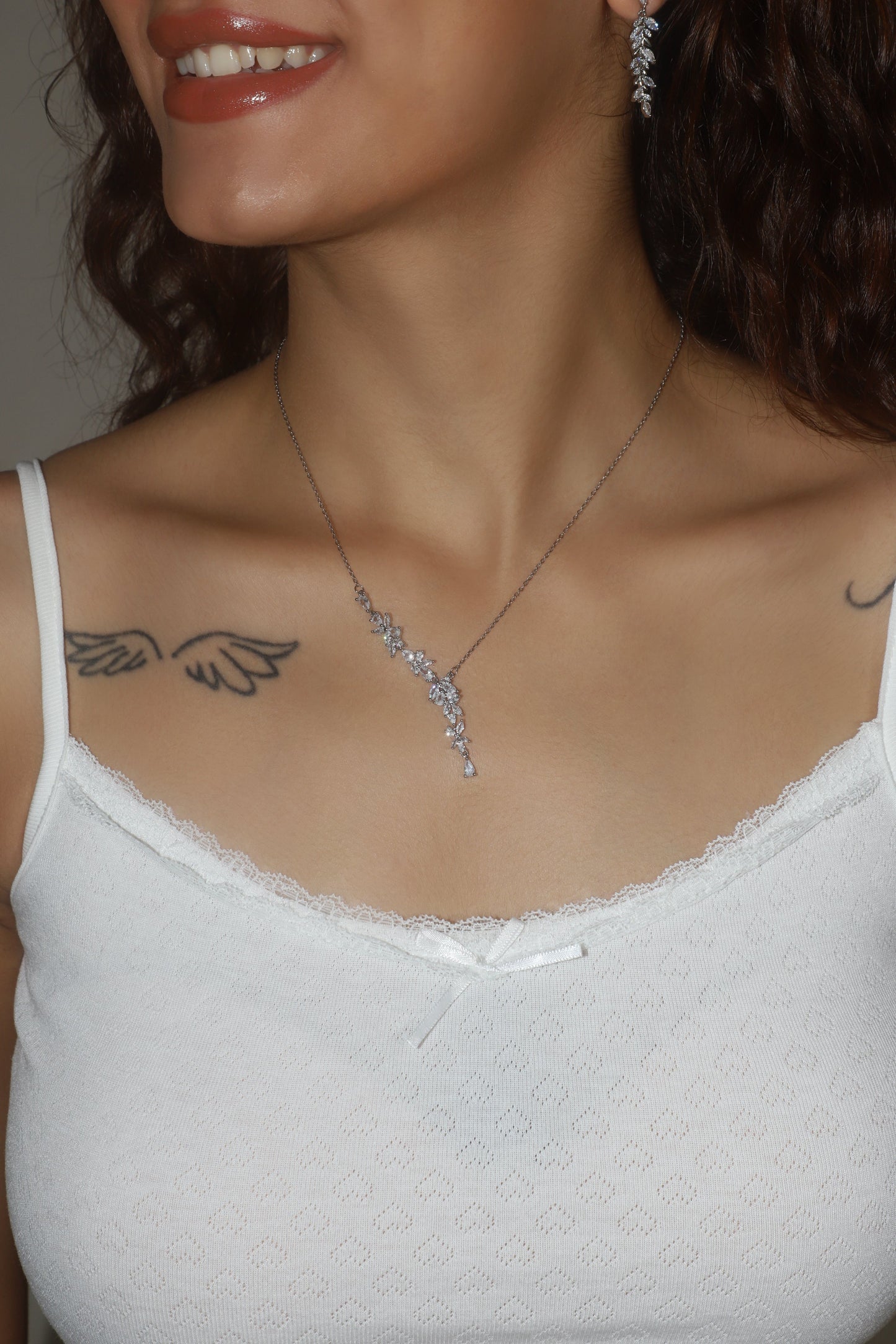 Platinum Plated Diamond Leaf Necklace