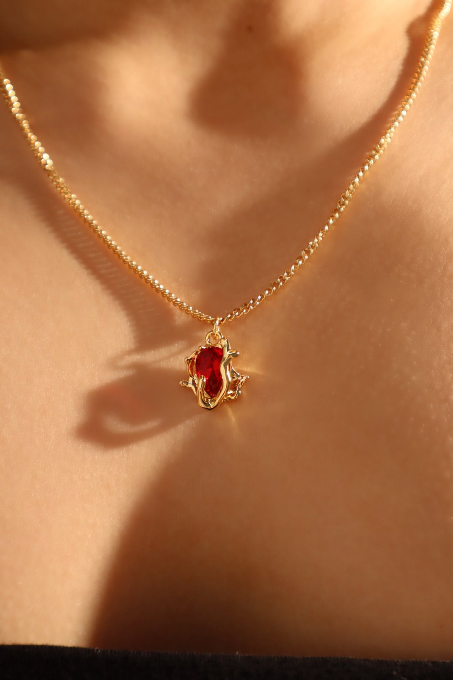 18K Real Gold Plated Red Rose Necklace
