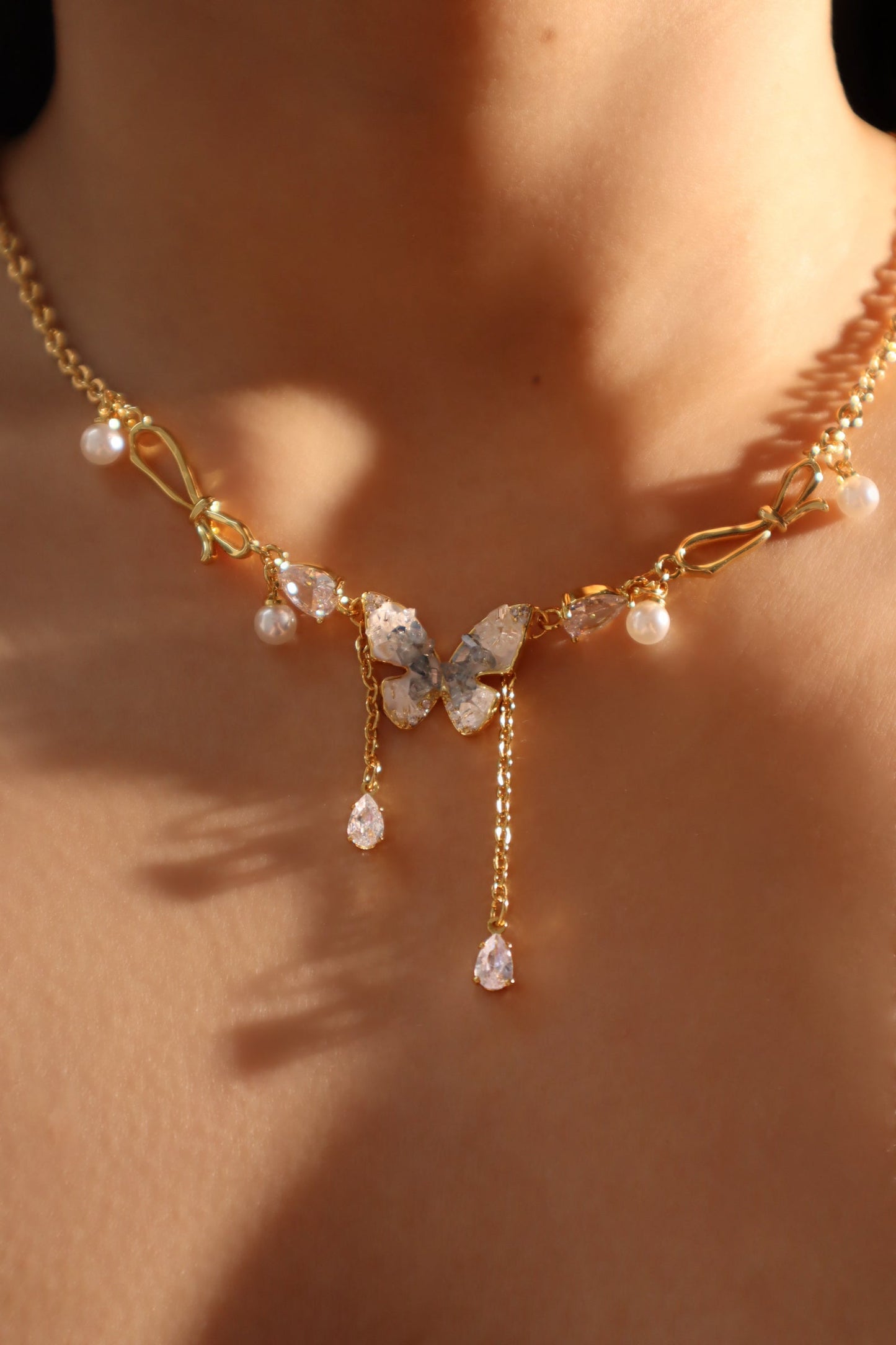 18K Real Gold Plated Blue Crystal Butterfly Necklace