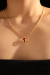 18K Real Gold Plated Red Rose Necklace