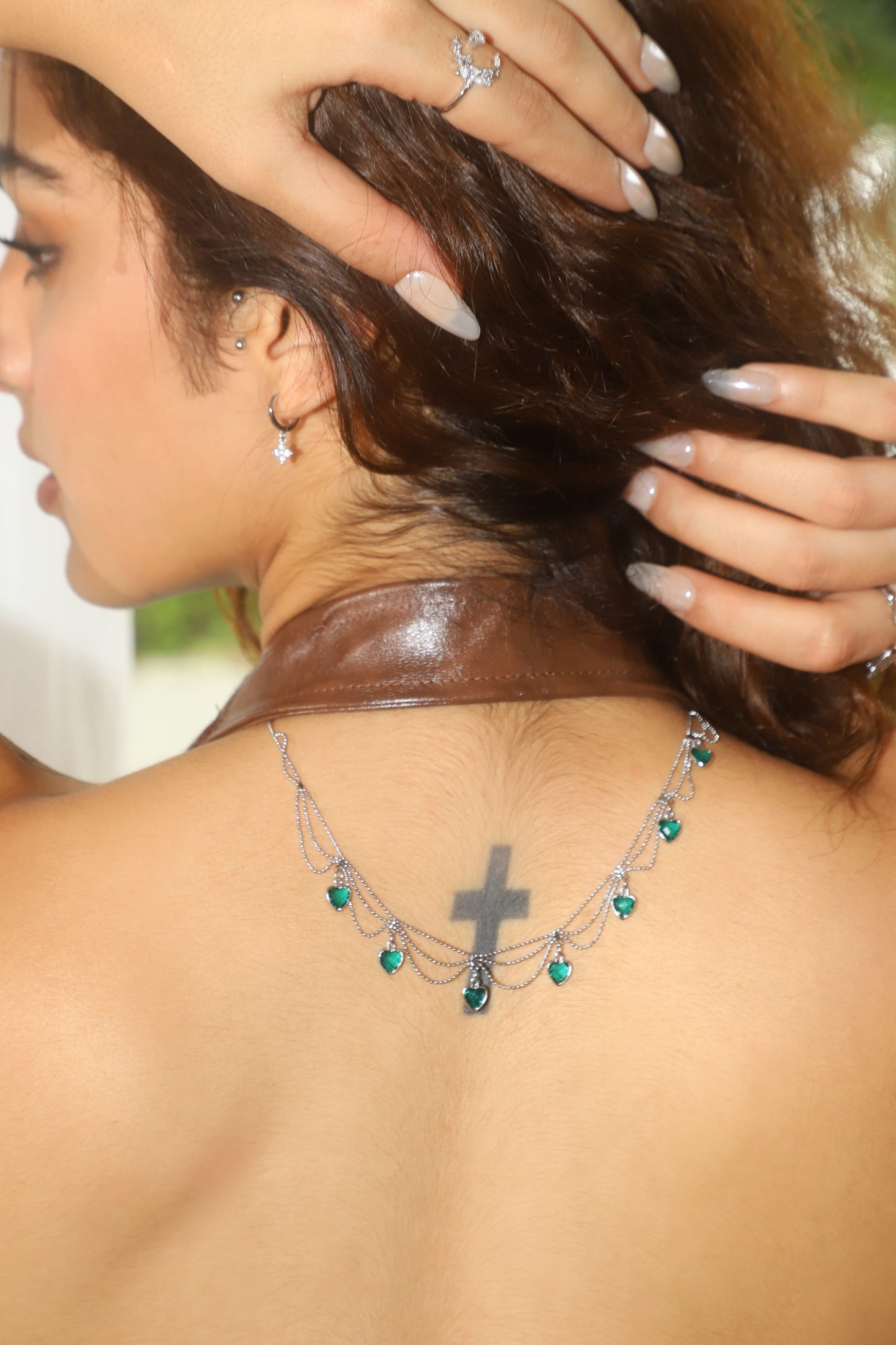 Platinum Plated Double Layer Green Heart Necklace