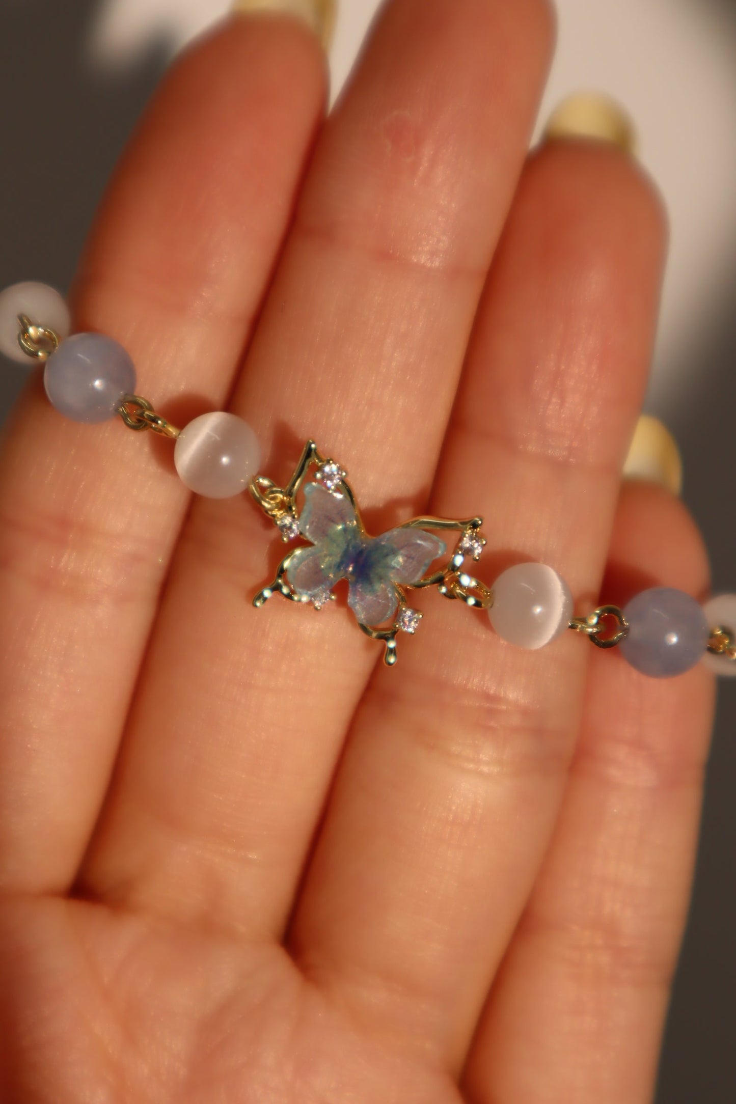 14K Real Gold Plated Blue Butterfly Moonstone Bracelet
