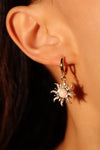 14K Real Gold Plated White Opal Sun Earrings