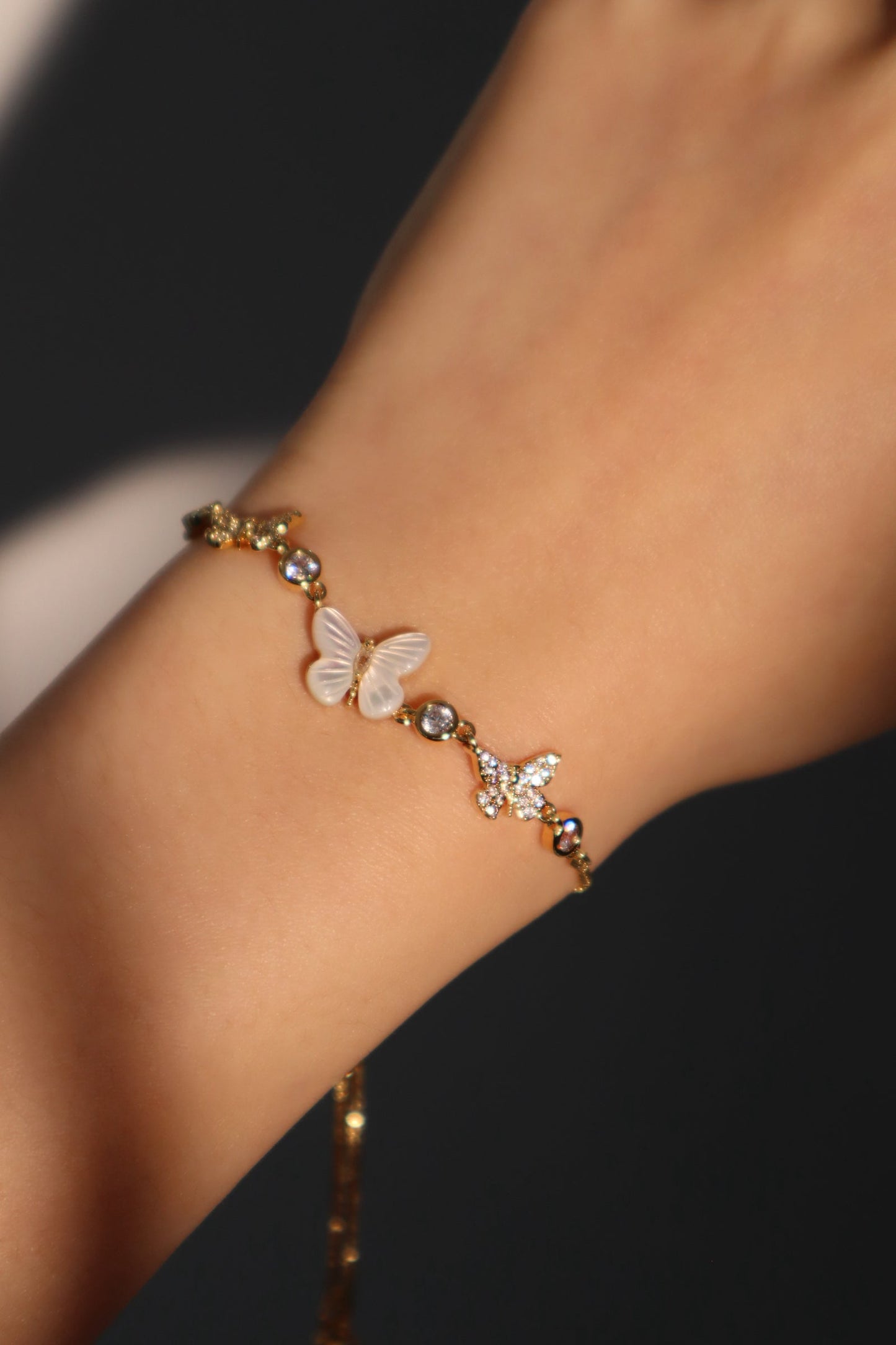 14K Real Gold Plated Natural Shell Butterfly Bracelet