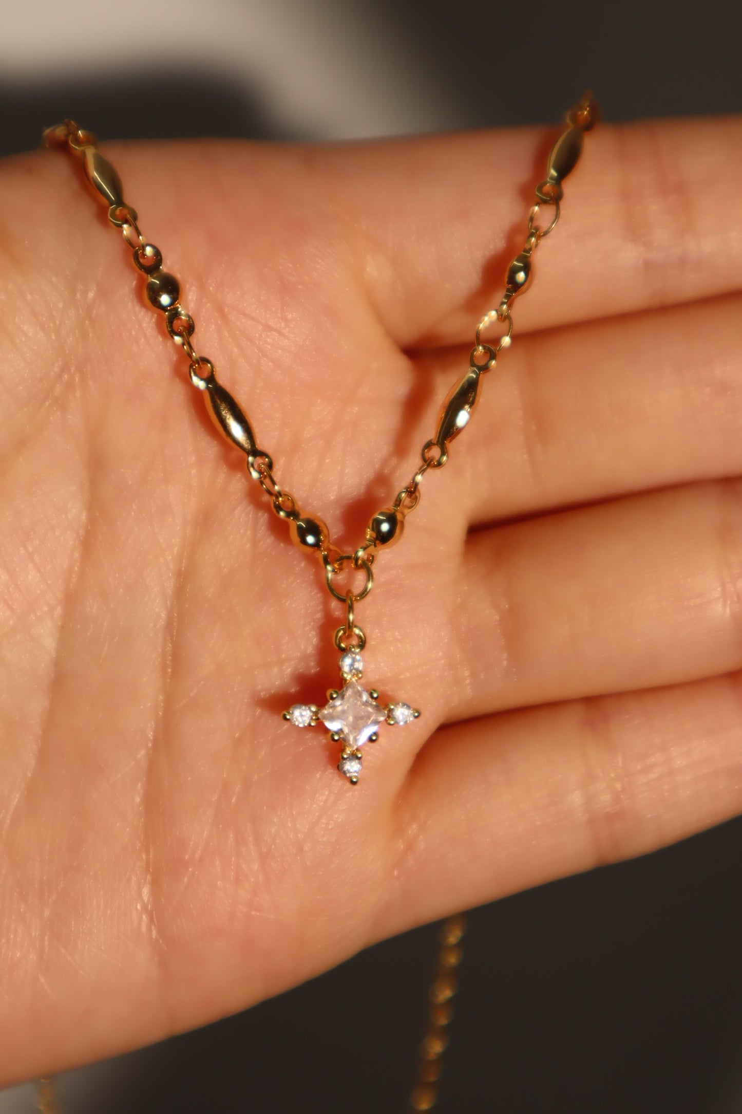 18K Real Gold Plated Diamond Cross Pendant Necklace