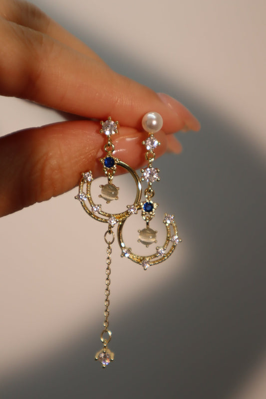 14K Real Gold Plated Moonlight Dangle Earrings