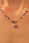 Platinum Plated Garnet Diamond Cross Necklace