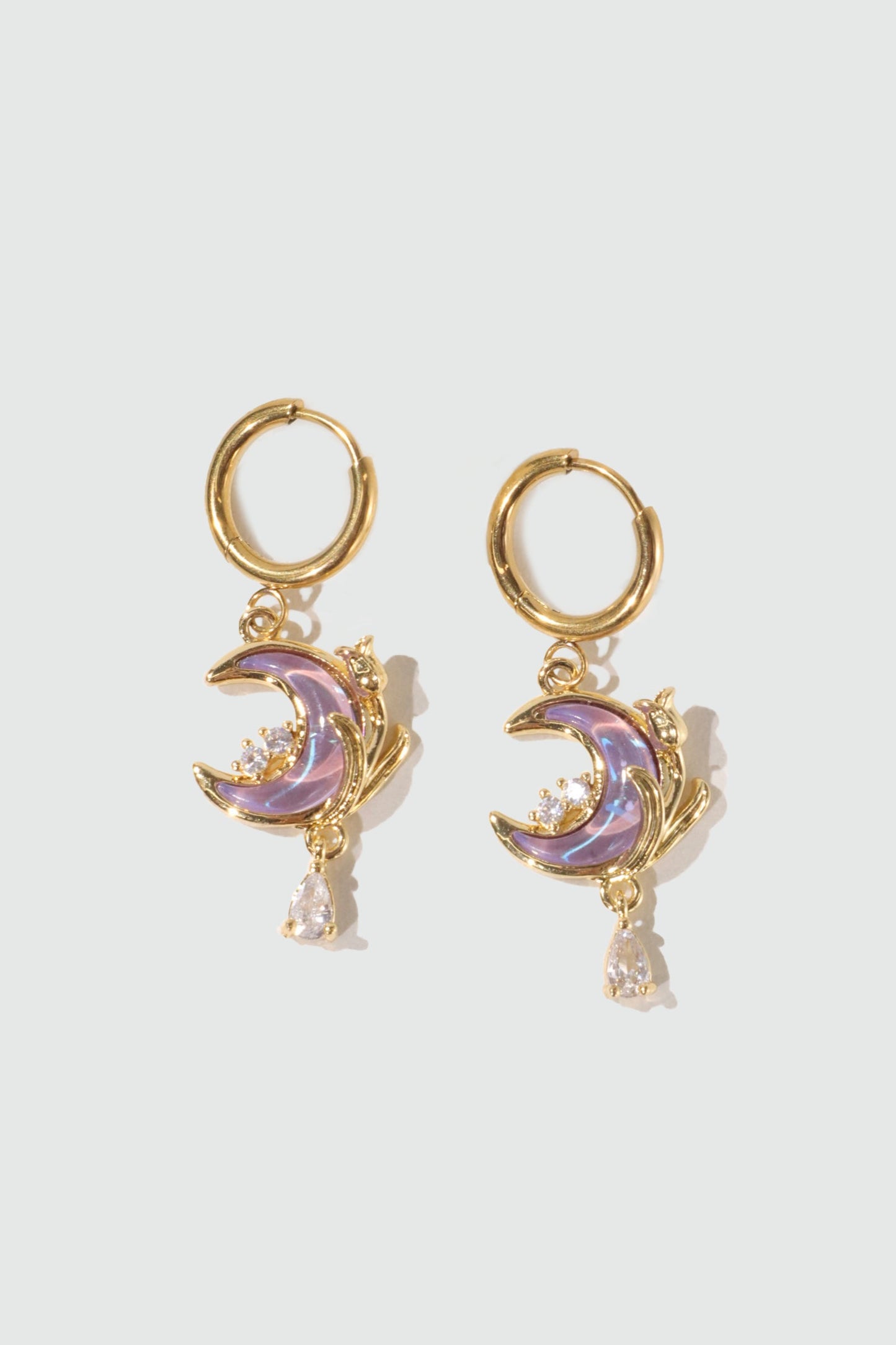 18K Real Gold Plated Moonstone Rose Moon Earrings (Pre-order)