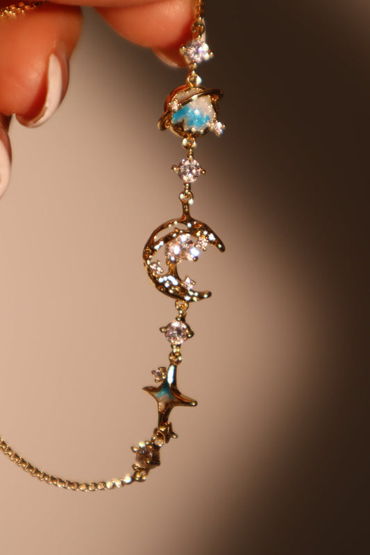 14K Real Gold Plated Blue Star Moon Bracelet