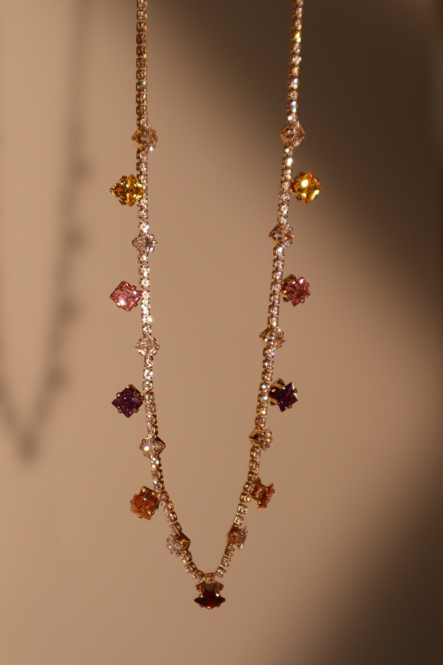 14K Real Gold Plated Color Gemstones Necklace