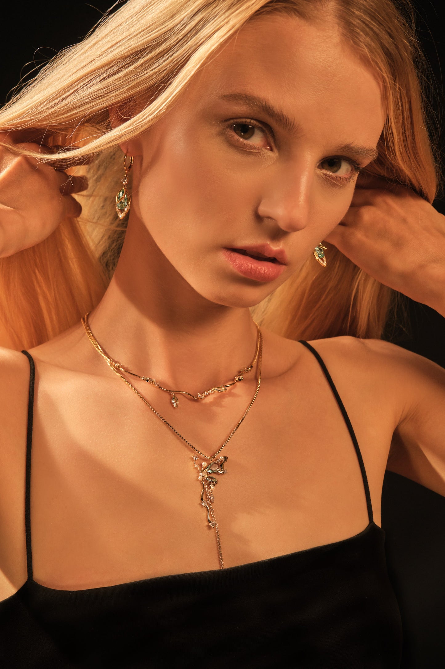 18K Real Gold Plated Blue Gem Diamonds Necklace