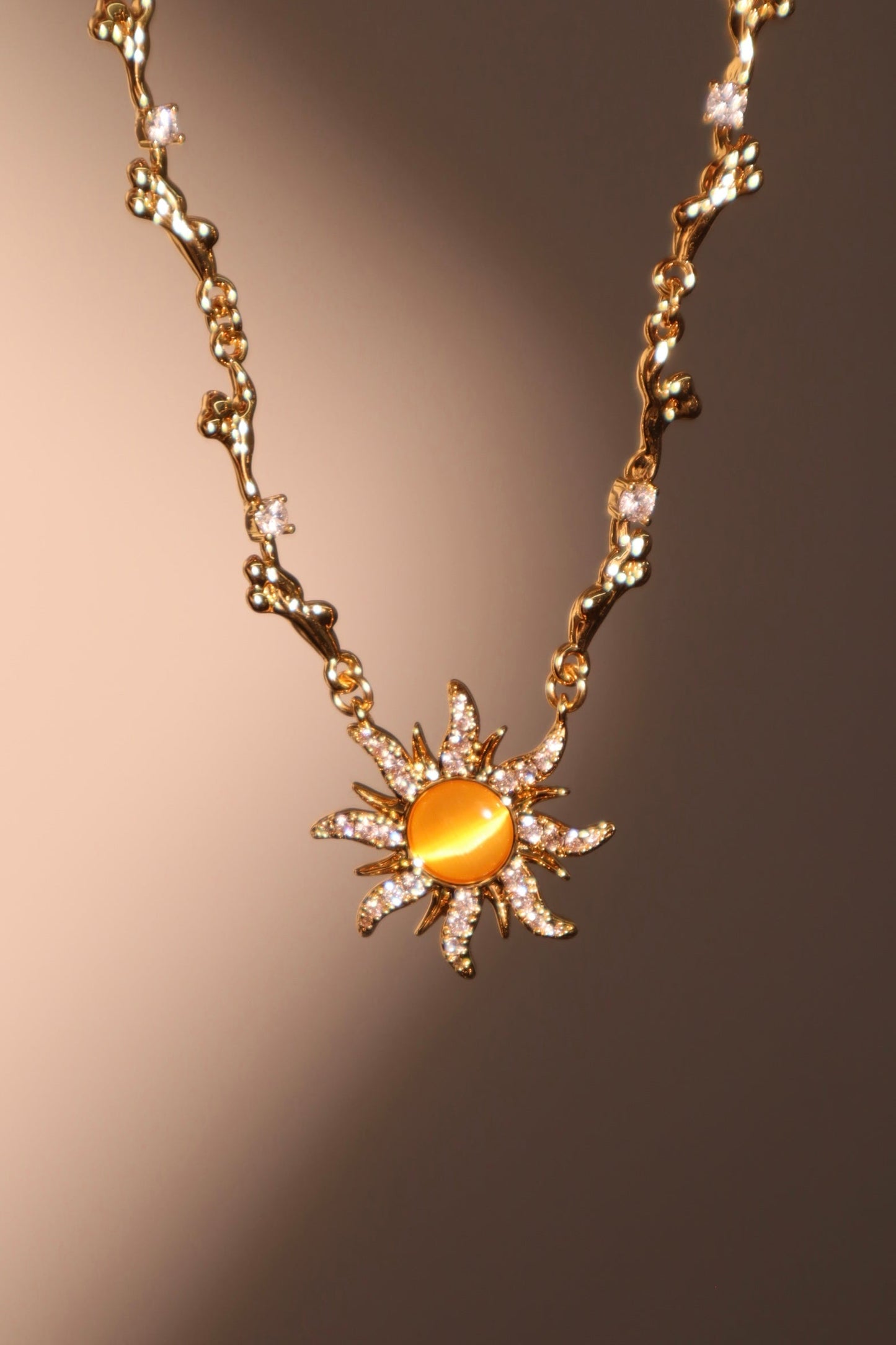 18K Real Gold Plated Orange Opal Sun Necklace