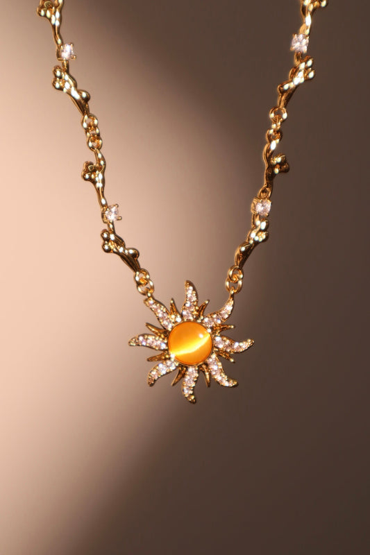 18K Real Gold Plated Orange Opal Sun Necklace