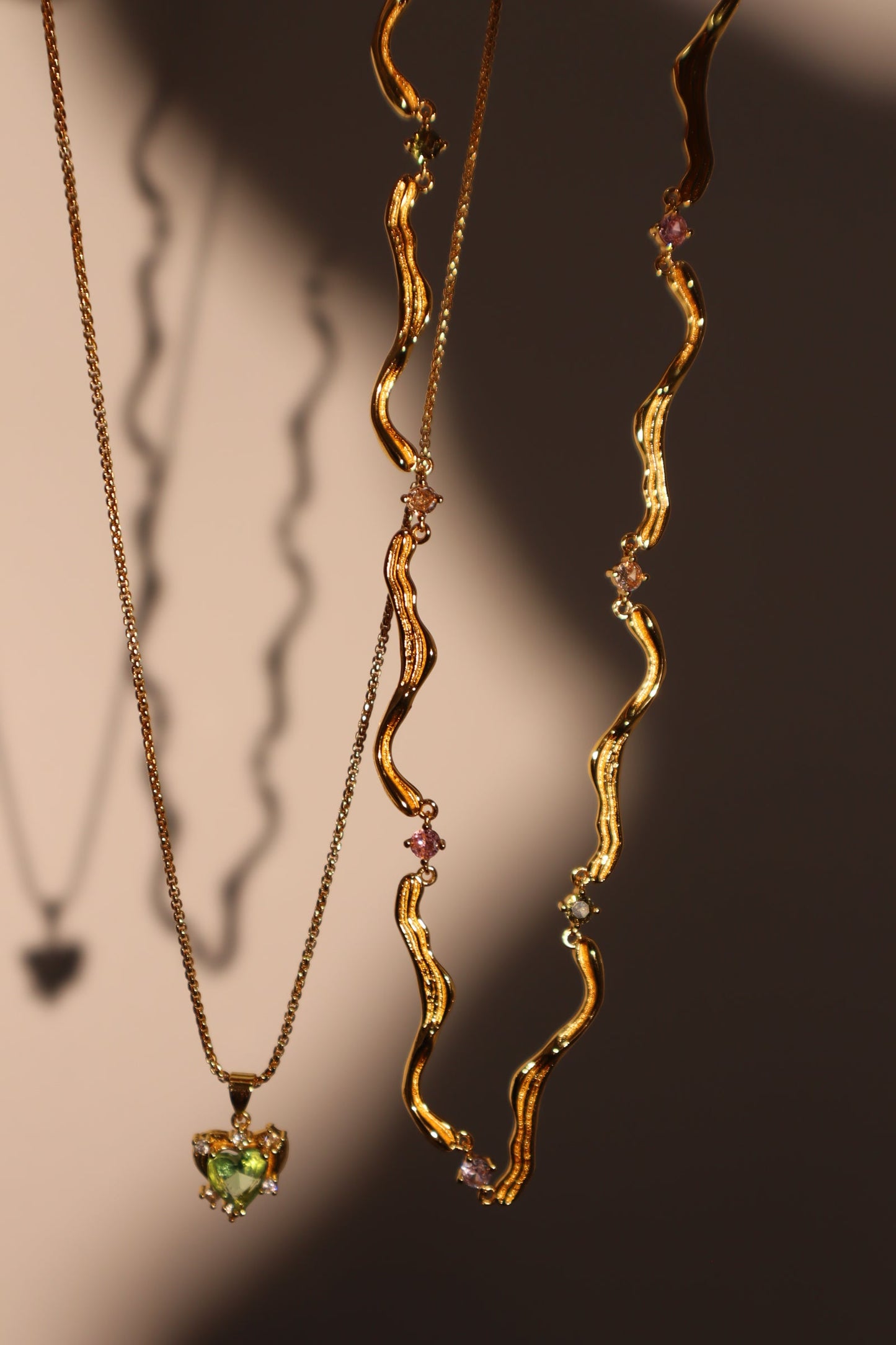 18K Real Gold Plated Heart Waves Layer Necklace