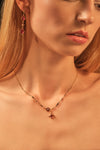 18K Real Gold Plated Garnet Diamond Cross Necklace