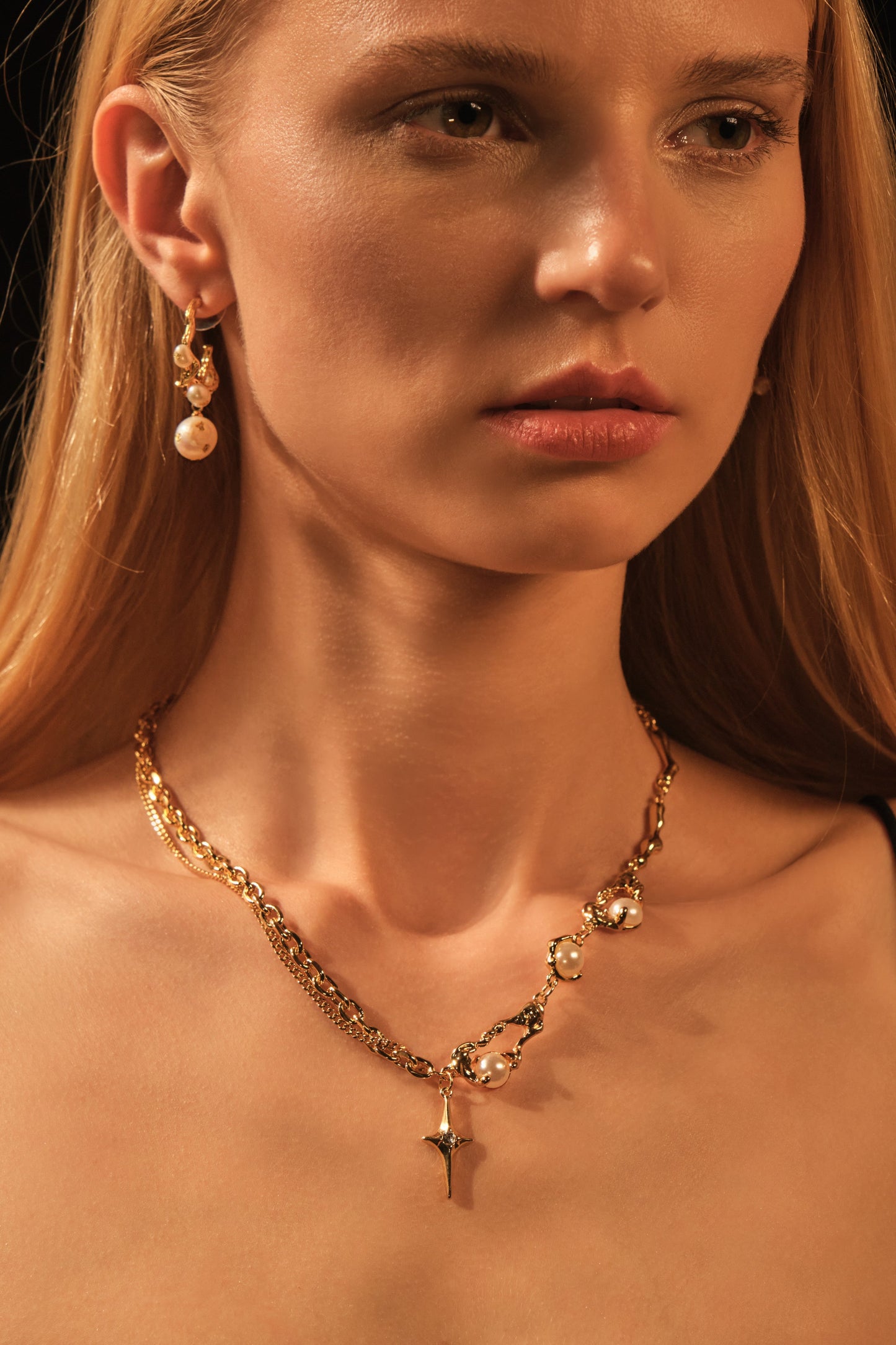 18K Real Gold Plated Pearl Star Necklace