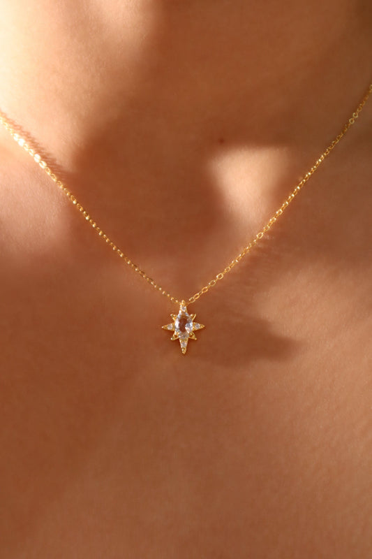 18K Gold Vermeil Blue Gem Pole Star Necklace