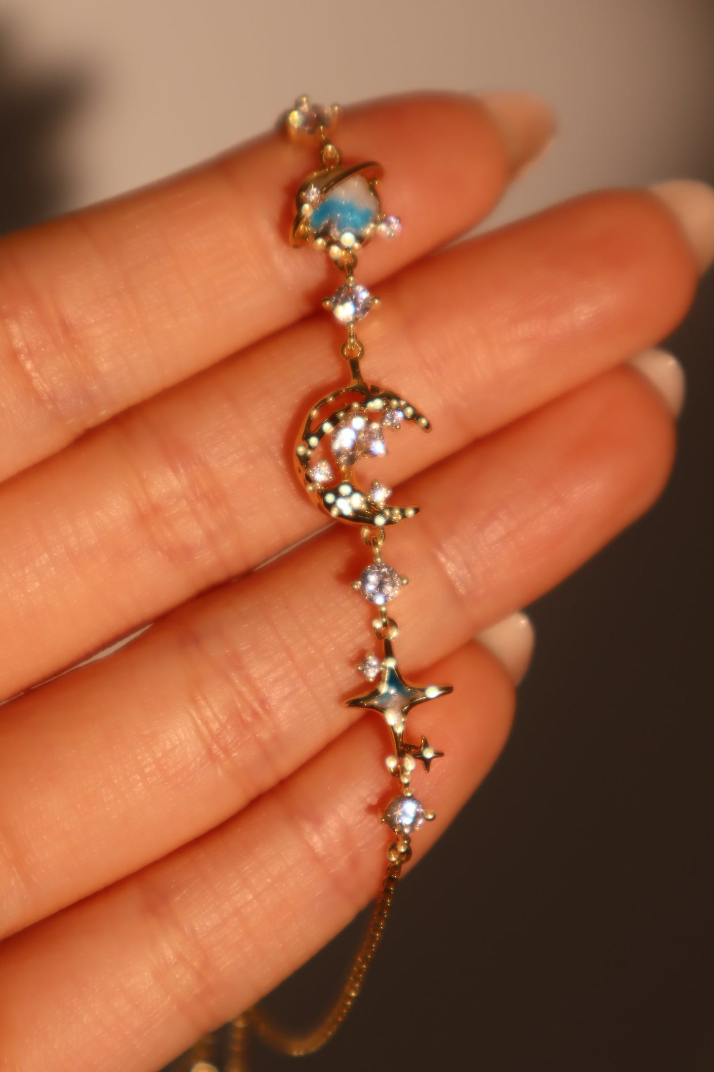 14K Real Gold Plated Blue Star Moon Bracelet