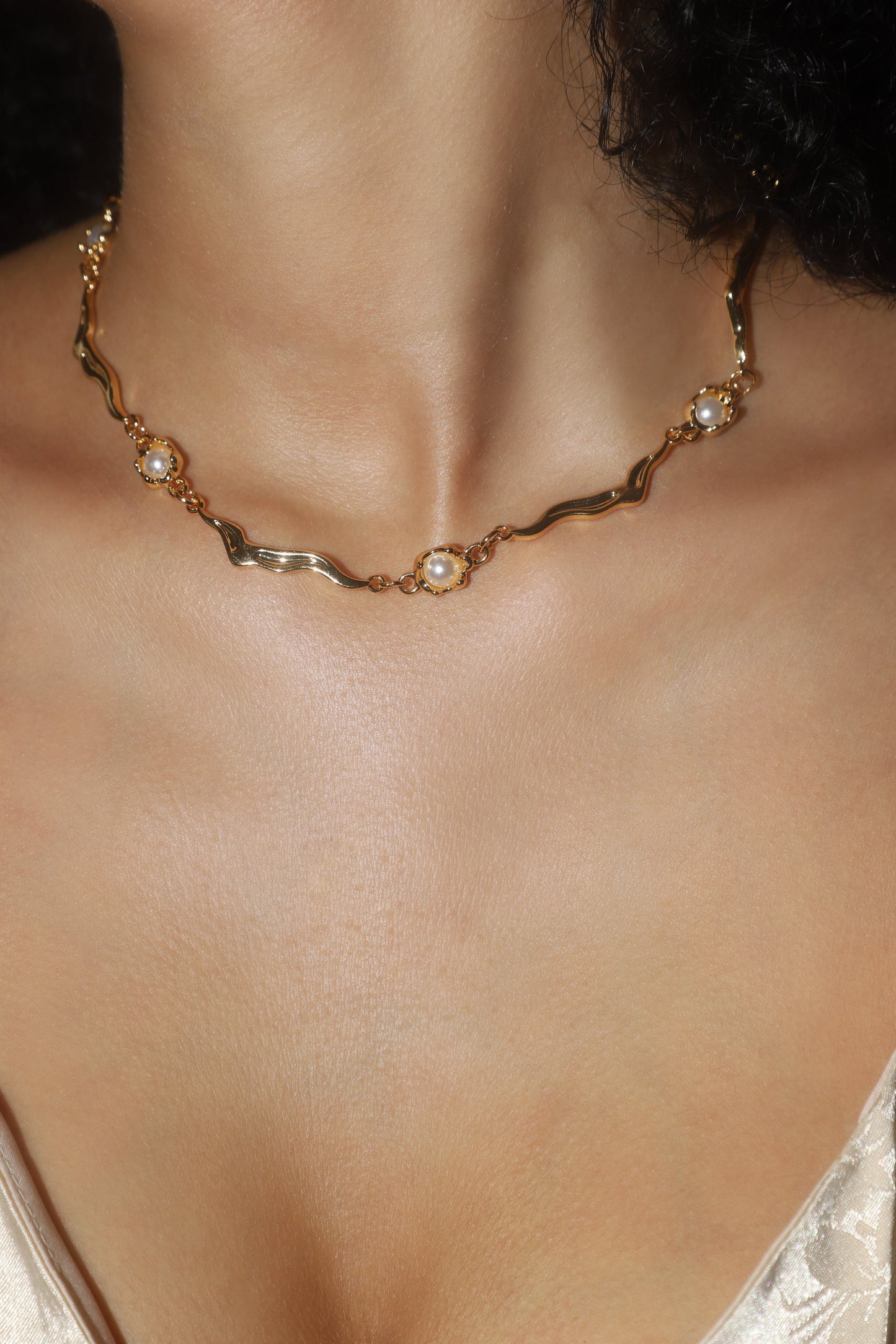 18K Real Gold Plated Multi Pearls Wave Necklace