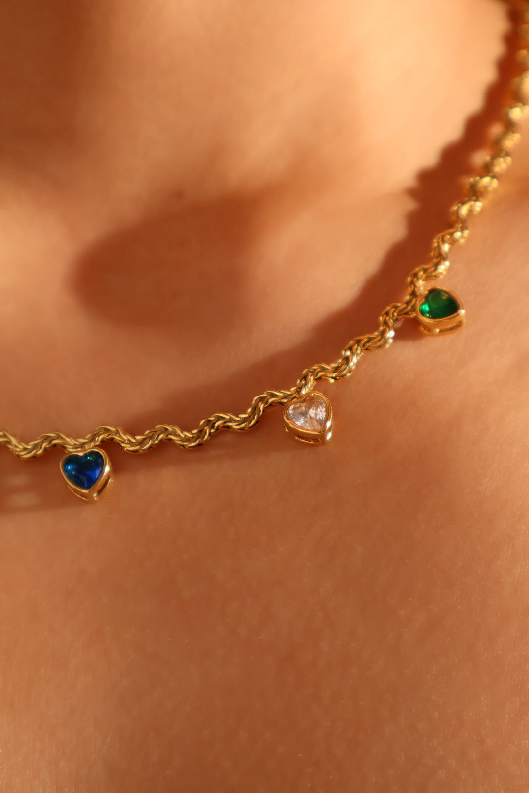 18K Gold Stainless Steel Color Gem Wave Necklace