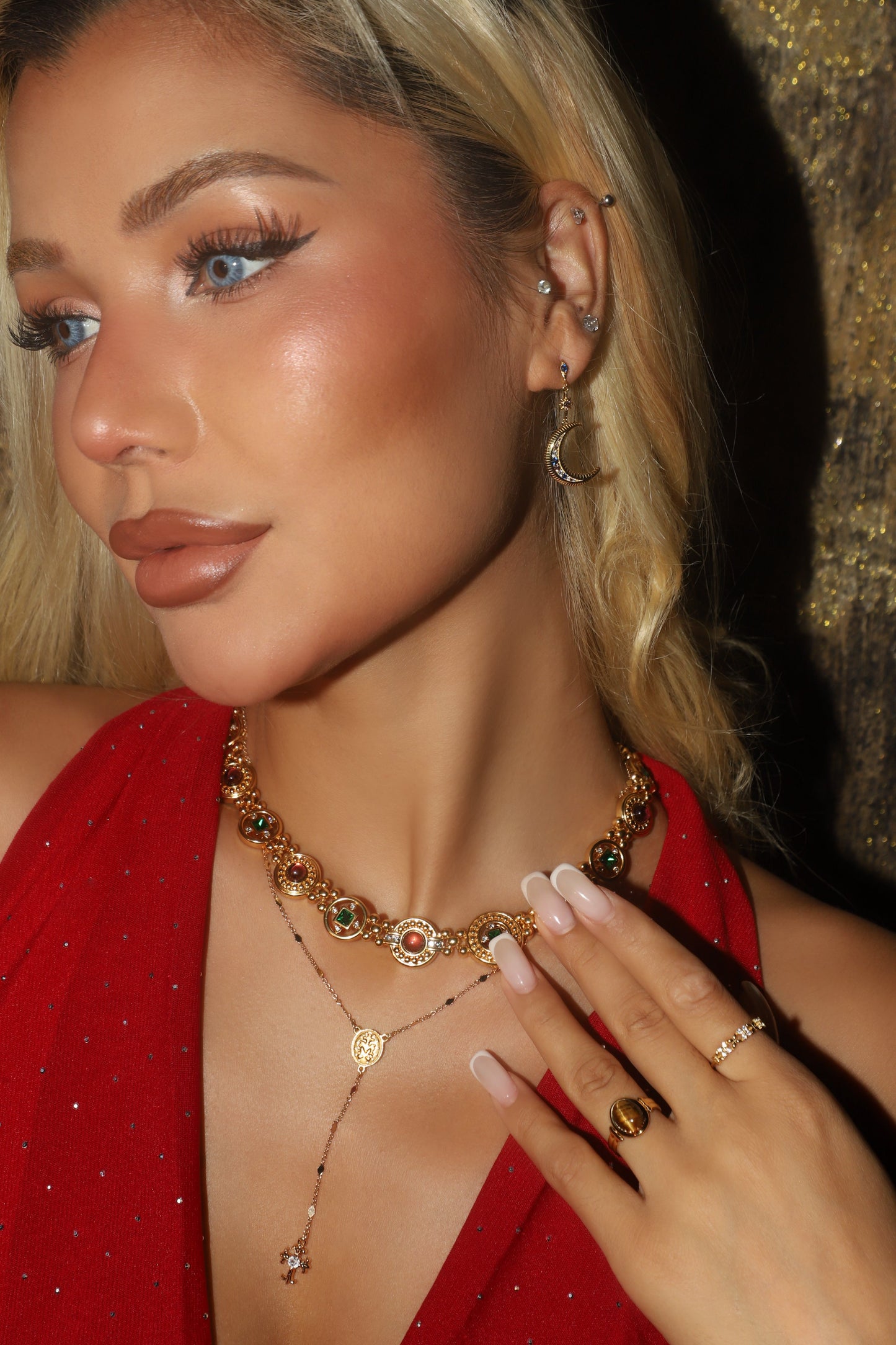 18K Real Gold Stainless Steel Tigerite Brown Gem Ring