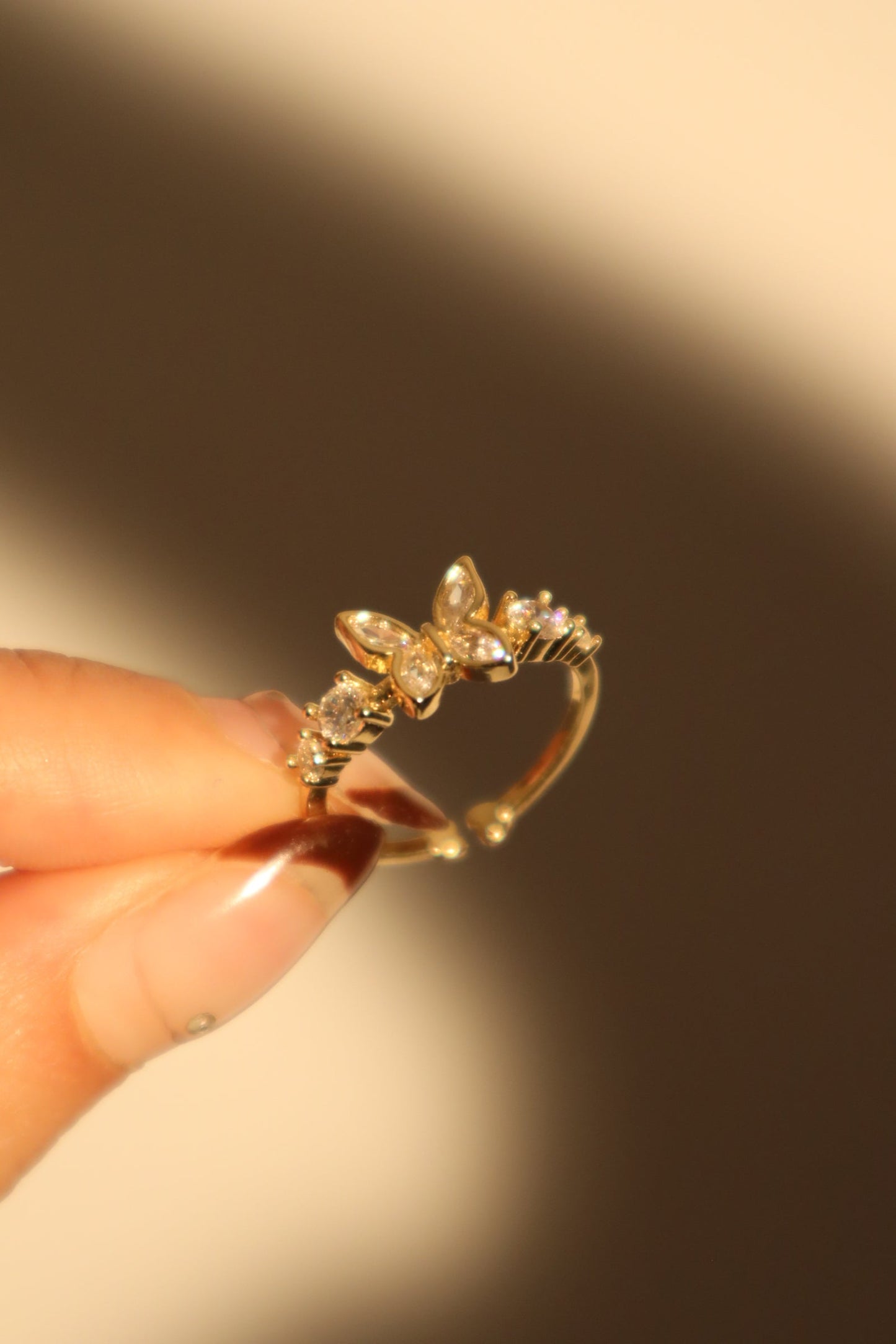 14K Real Gold Plated Butterfly Diamonds Ring