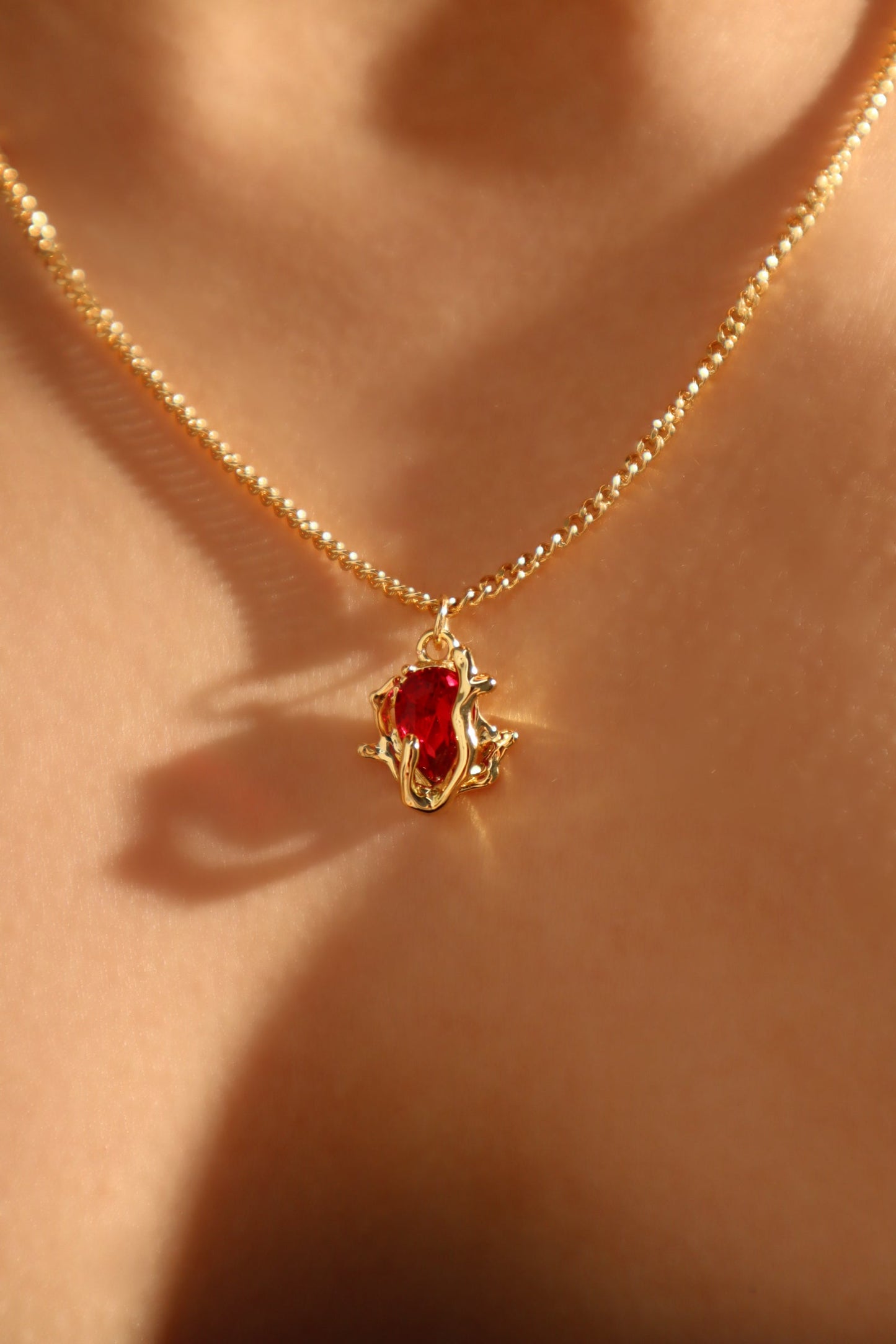 18K Real Gold Plated Red Rose Necklace