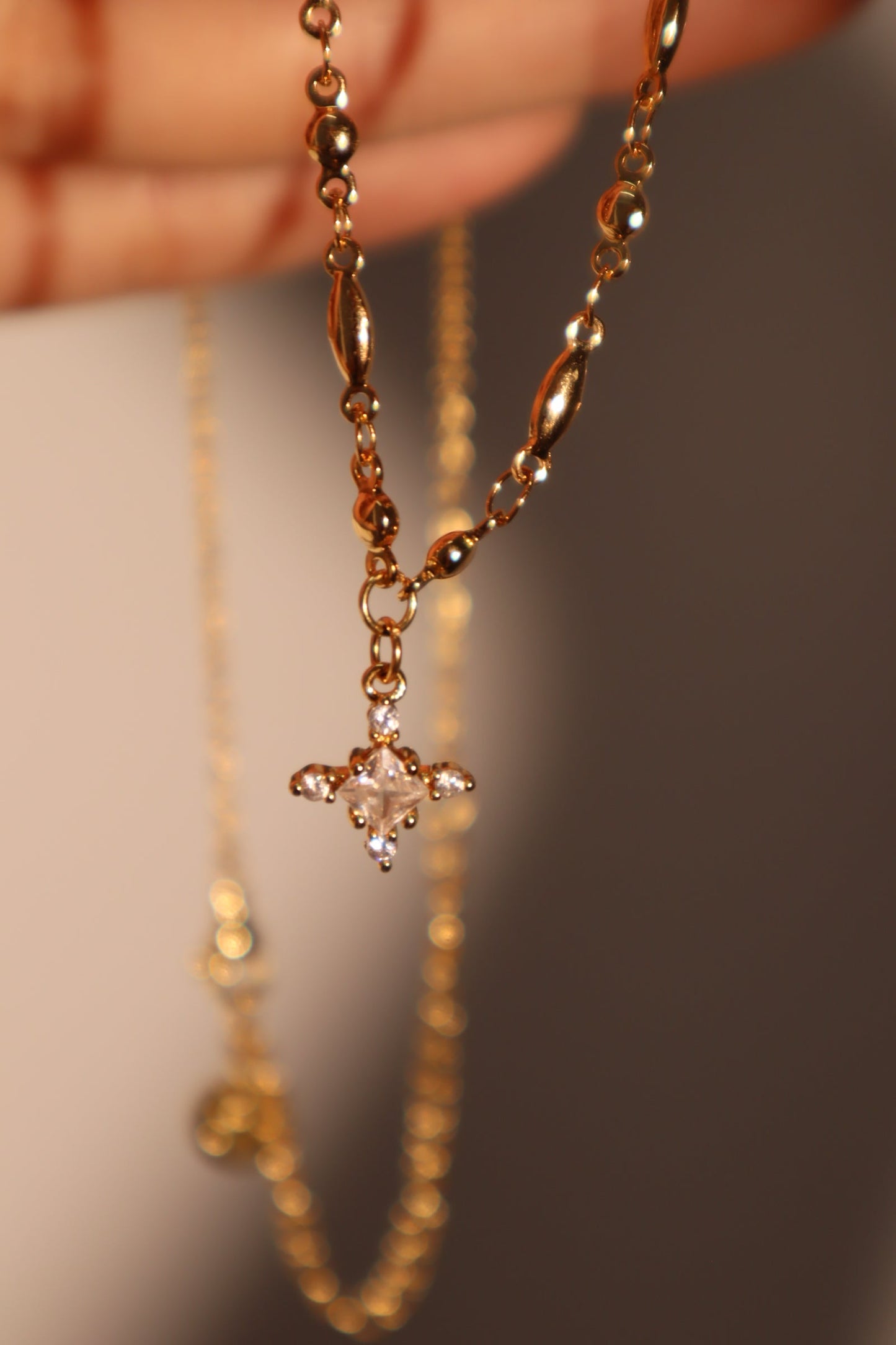 18K Real Gold Plated Diamond Cross Pendant Necklace