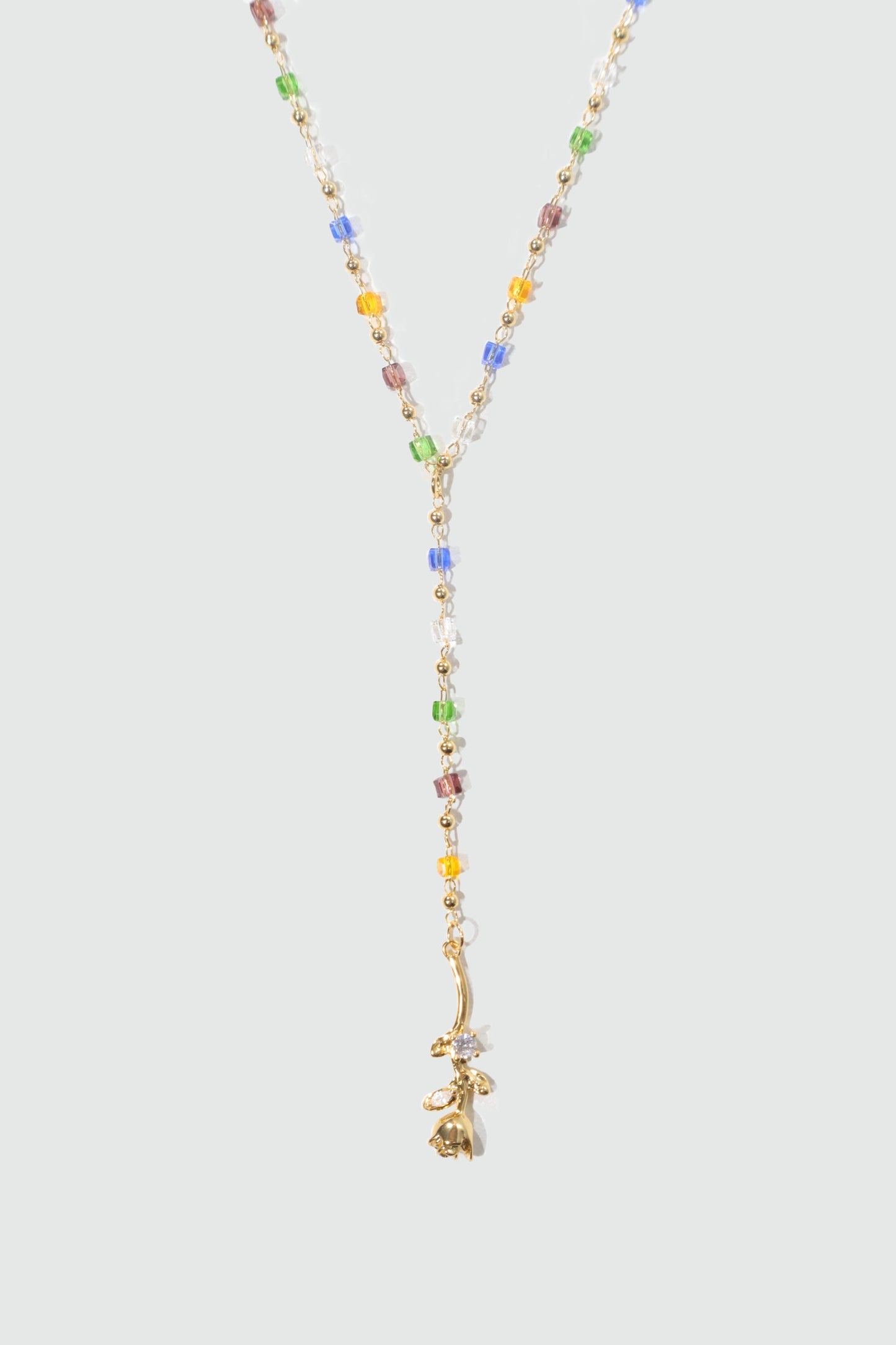 18K Real Gold Plated Color Gem Rose Lariat Long Necklace