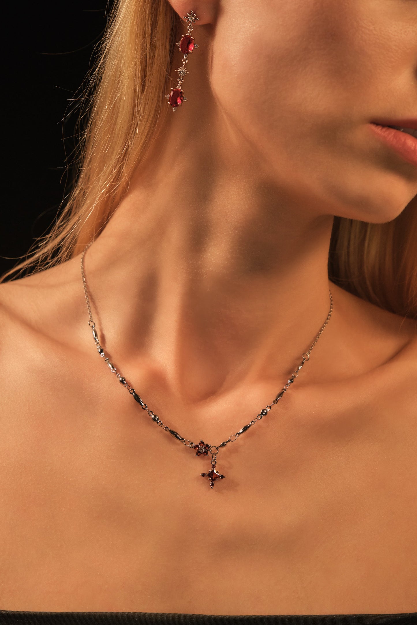 Red Gem Pole Star Earrings