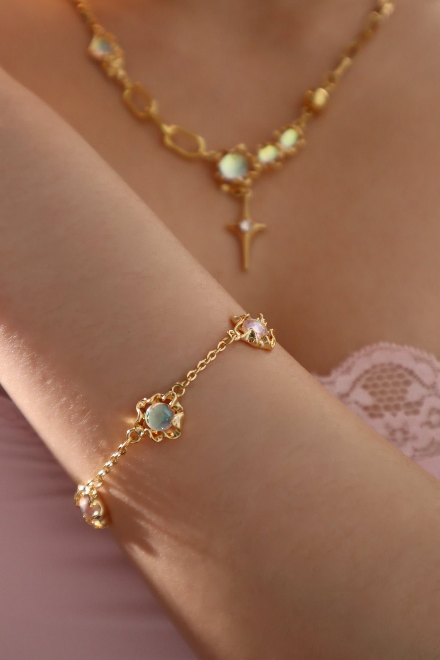 18K Real Gold Plated Opal Star Necklace