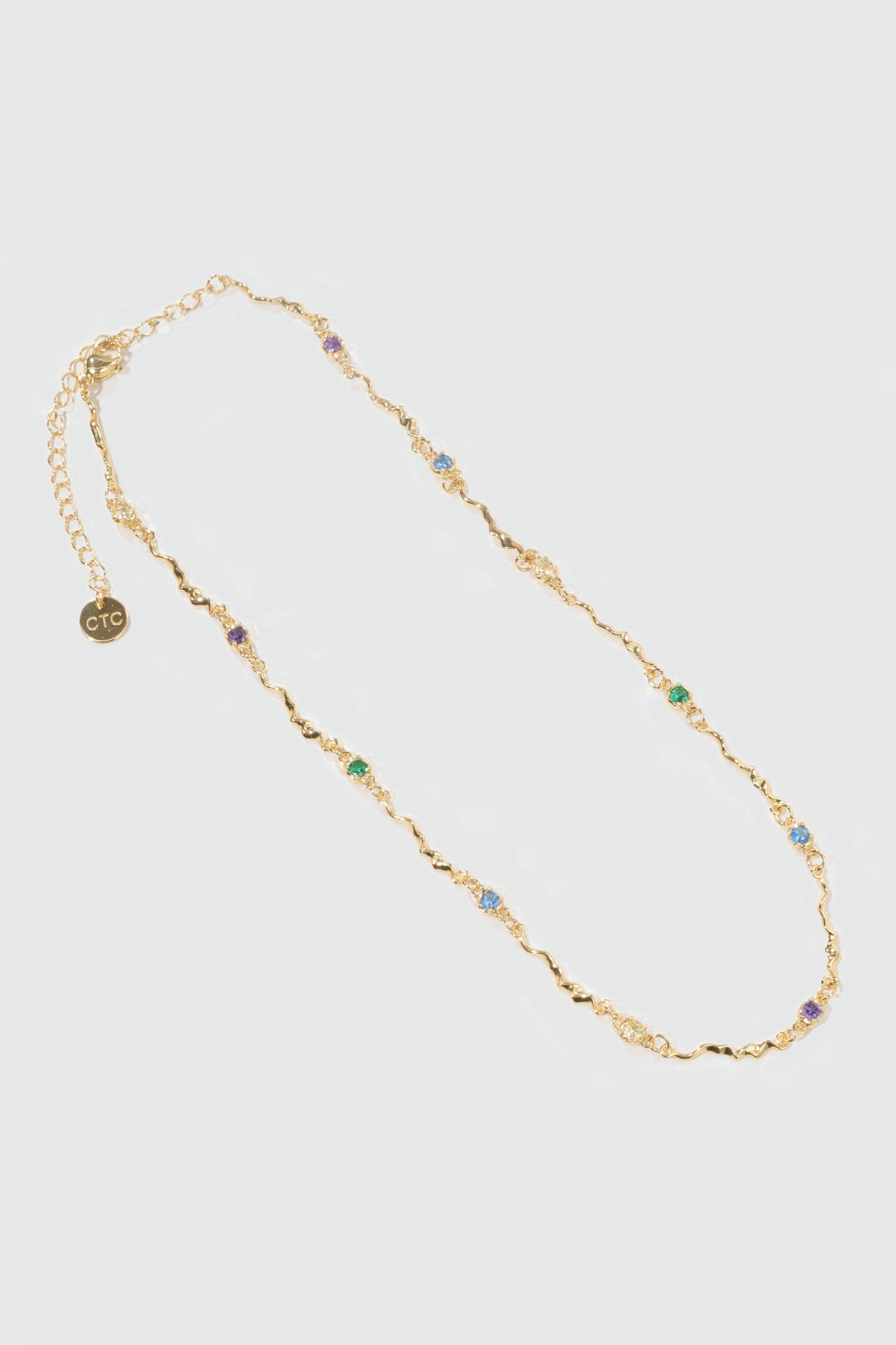 18K Real Gold Plated Multi Color Gem Wave Necklace